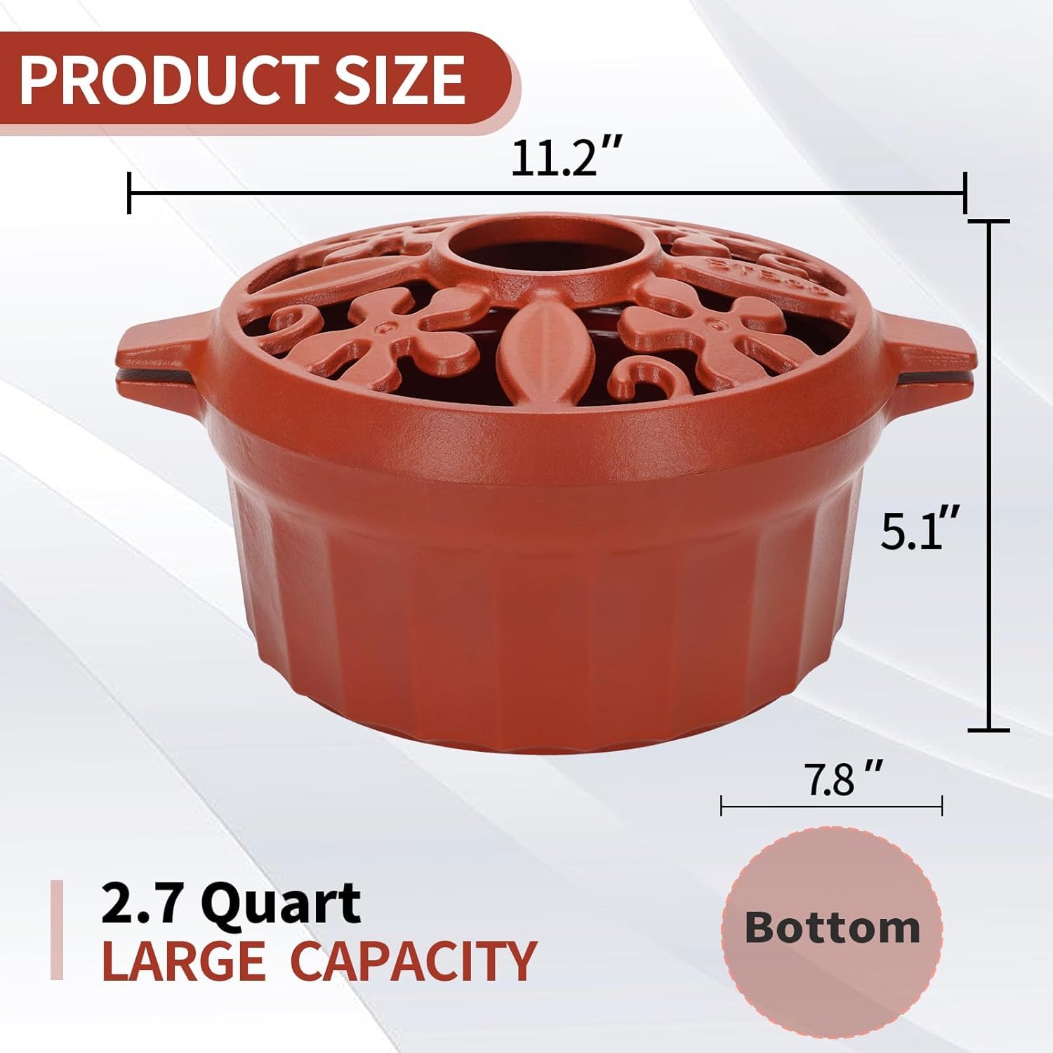 Premium STBoo Cast Iron Wood Stove Steamer - 2.7 Quart Rust-Resistant Fireplace Humidifier with Matte Finish | Indoor Heating Pot for Home & Cabin | Decorative Round Bowl Stove Cover Accessories in Classic Red | Perfect for Winter Dry Air Relief & Cozy Fireplace Ambiance