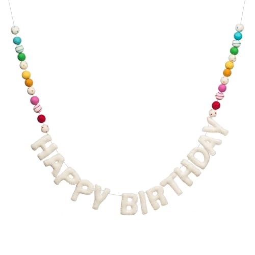 White Happy Birthday & Felt Balls
