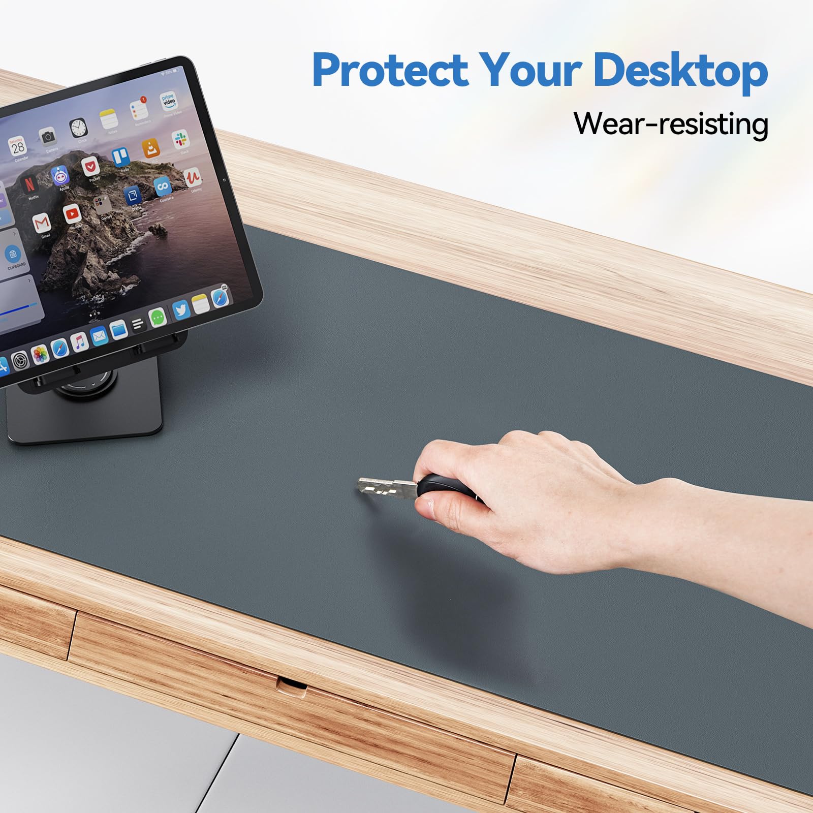 TECKNET 31.5x15.8 Inch Large Leather Desk Mat - Double-Sided Office Desk Pad for Laptop & Computer - Waterproof Writing Surface for Home & Office Workspace - Perfect for Meetings, Study & Gaming (Grey)