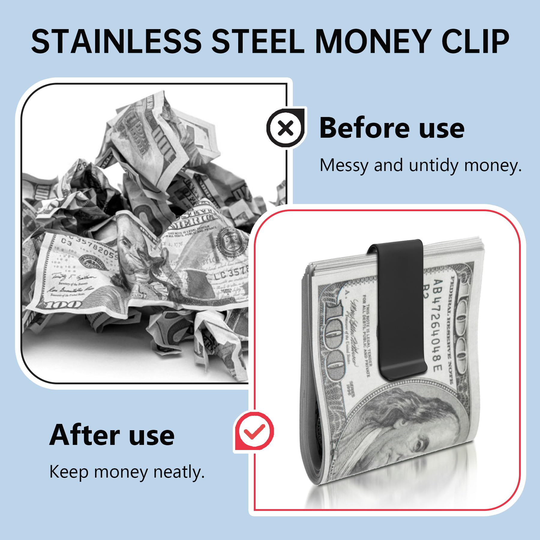 10Pcs Stainless Steel Money Clip for Men - Slim Silver Metal Cash Holder | Minimalist Pocket Wallet for Bills & Cards | Perfect for Travel, Business & Everyday Use