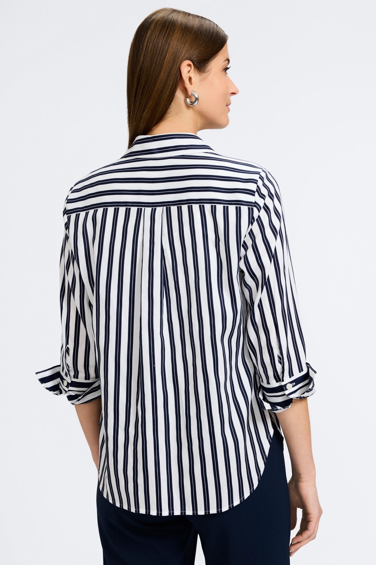 Madison Double Stripe 3/4 Sleeve Casual Shirt for Women | Striped T-Shirt with Unique Design | Perfect for Office, Date Night & Weekend Outings