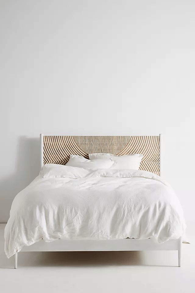 Hand Carved Thalia Wooden Platform Bed in Natural Finish | Solid Indian Sheesham Wood Bed Frame | Perfect for Modern & Bohemian Bedroom Decor