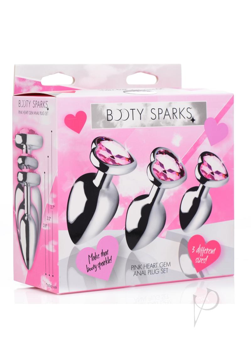 Booty Sparks Heart Gem Anal Plug Set - Pink Jewel Anal Beads for Sensual Play & Intimate Pleasure - Perfect for Couples, Bachelorette Parties & Adult Fun