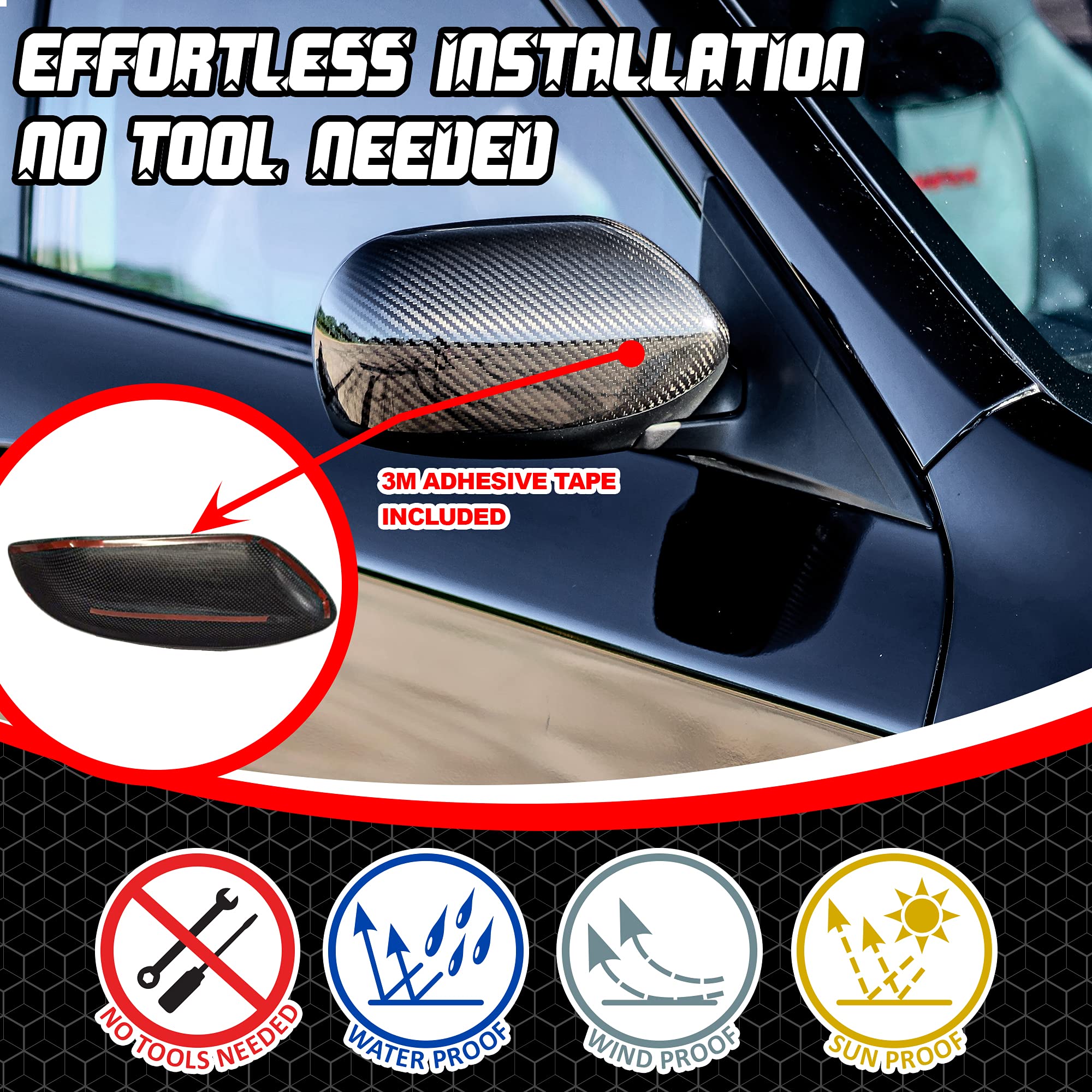 **2008-2014 Subaru WRX STI/WRX Mirror Cover - Dry Carbon Fiber Design, UV-Resistant Clear Coat, Lightweight & Durable (2-Piece Set) - Upgrade Exterior Styling for Sporty Look**