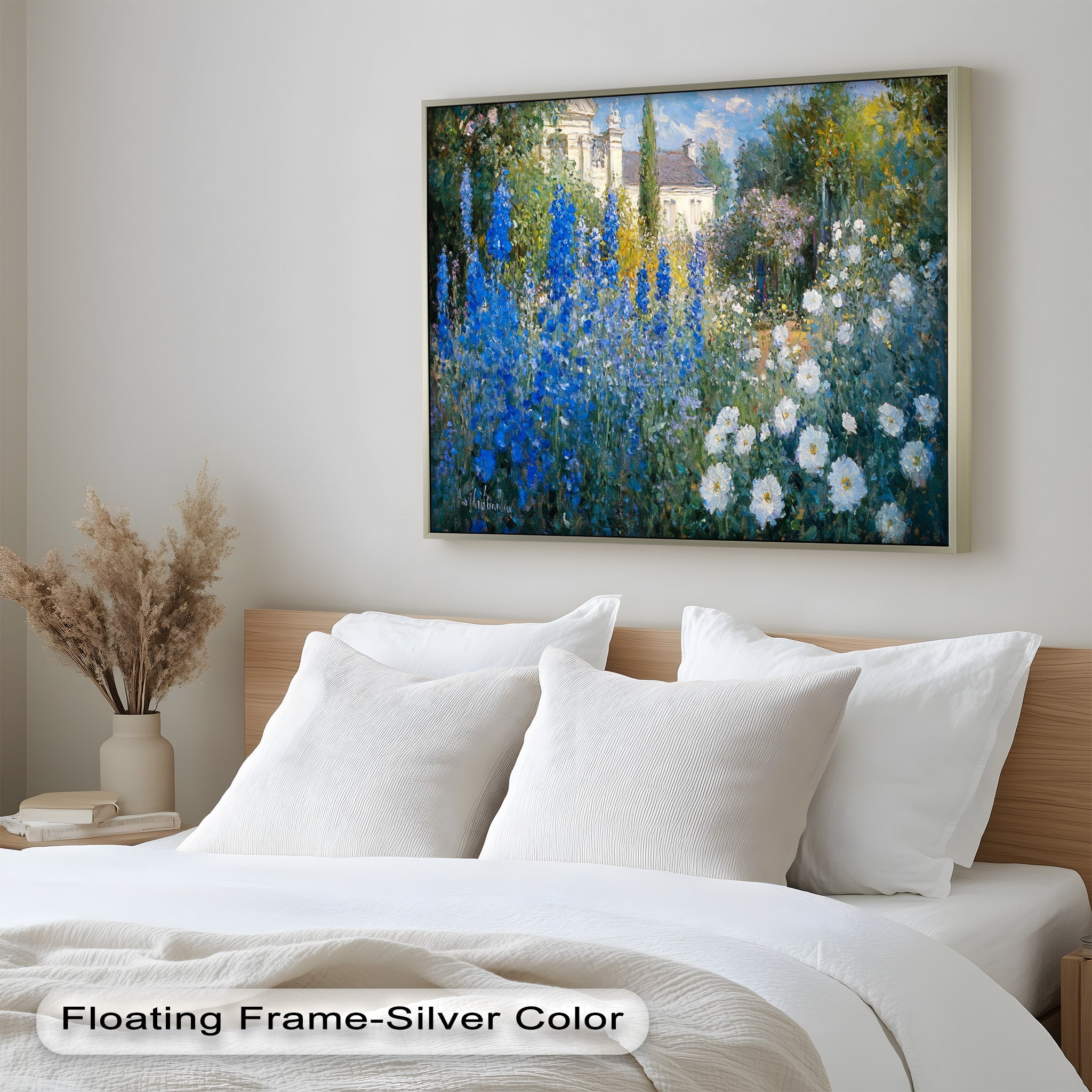 Blue Delphinium Impressionist Oil Painting - Handmade Floral Wall Art for Living Room, Bedroom & Office Decor