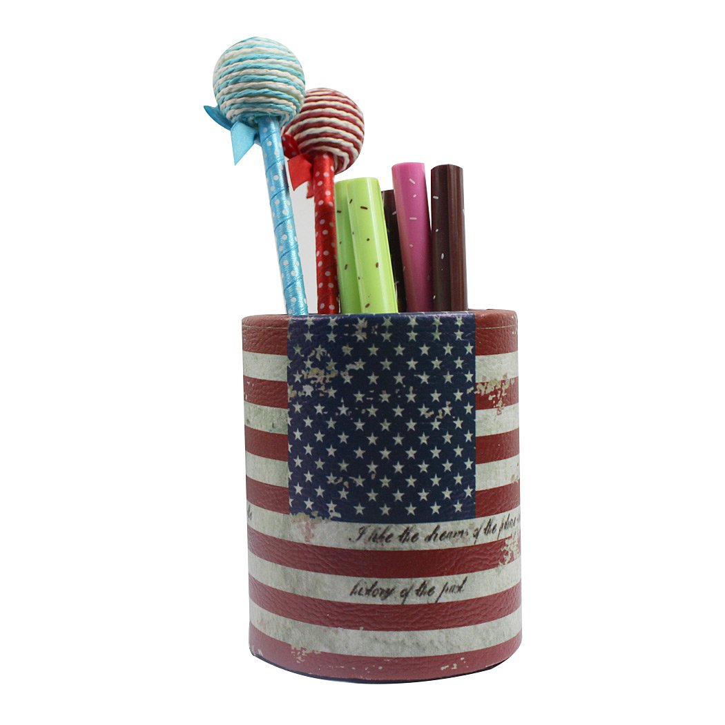 Premium PU Leather Pen Holder - Round Desk Organizer for Office & Home Use | Pencil Container & Stationery Storage | USA