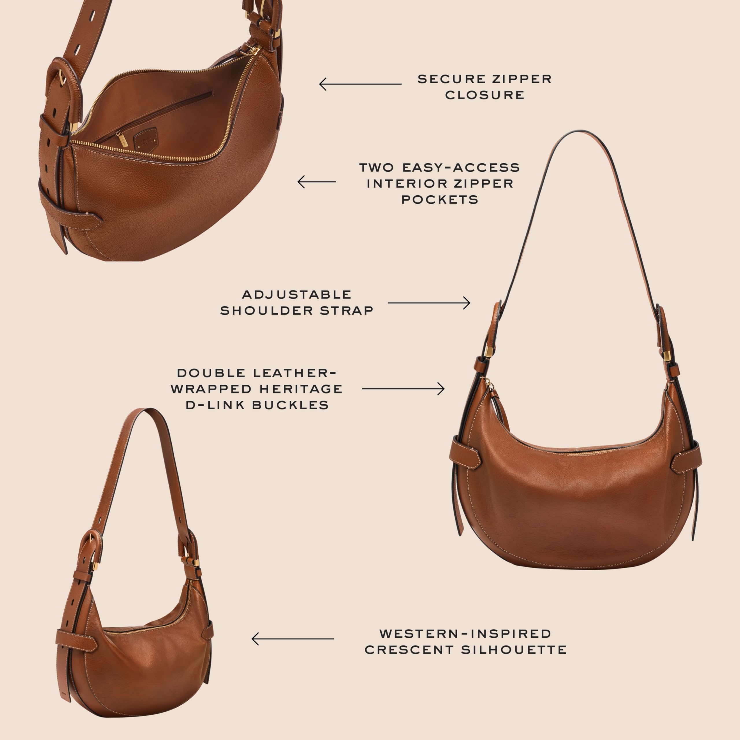 Fossil Women's Harwell Genuine Leather Hobo Purse - Stylish Handbag for Everyday Use, Work & Travel
