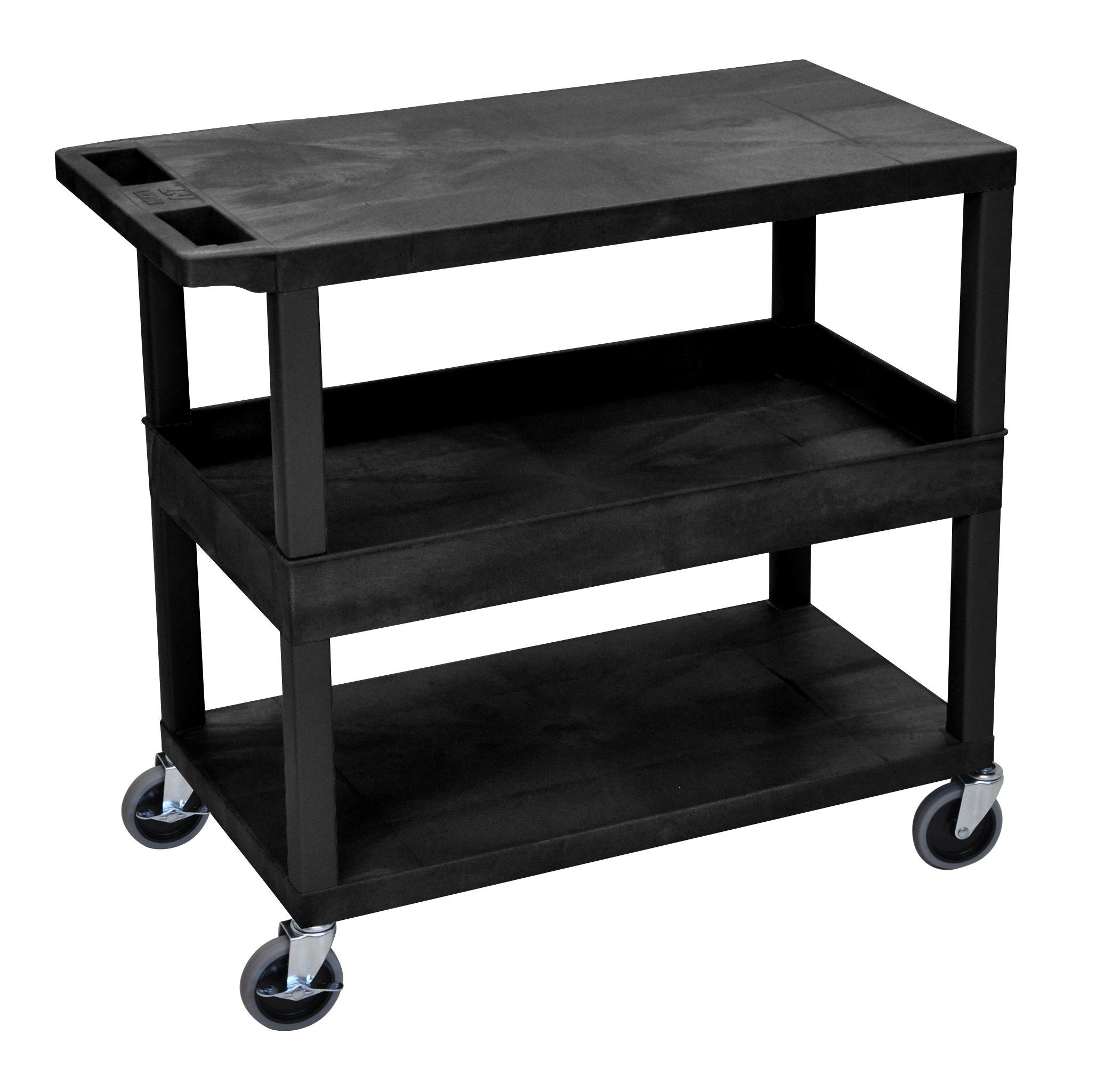 Luxor Black EC212 B 18x32 Utility Cart with 2 Flat Shelves & 1 Tub Shelf - Perfect for Kitchen, Office, or Workshop Organization