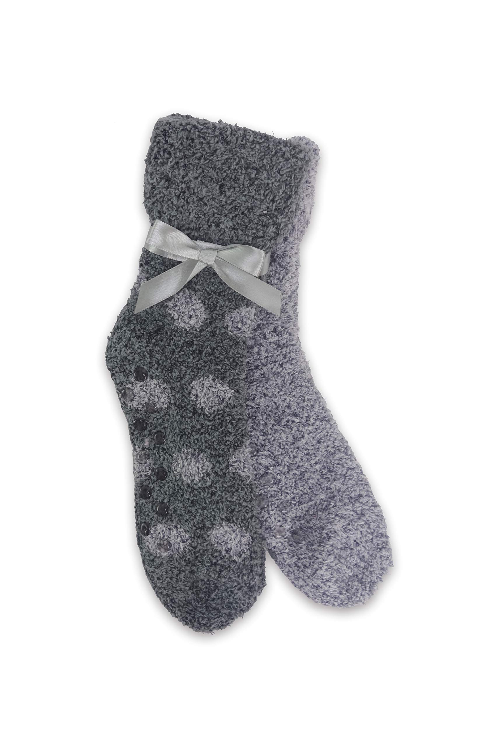 Fashion by Mirabeau Darker Blend Polka Dot Soft Socks with Shea Butter & Lavender - 2 Pairs Non-Slip Grip Socks for Women - Perfect for Home, Office & Yoga