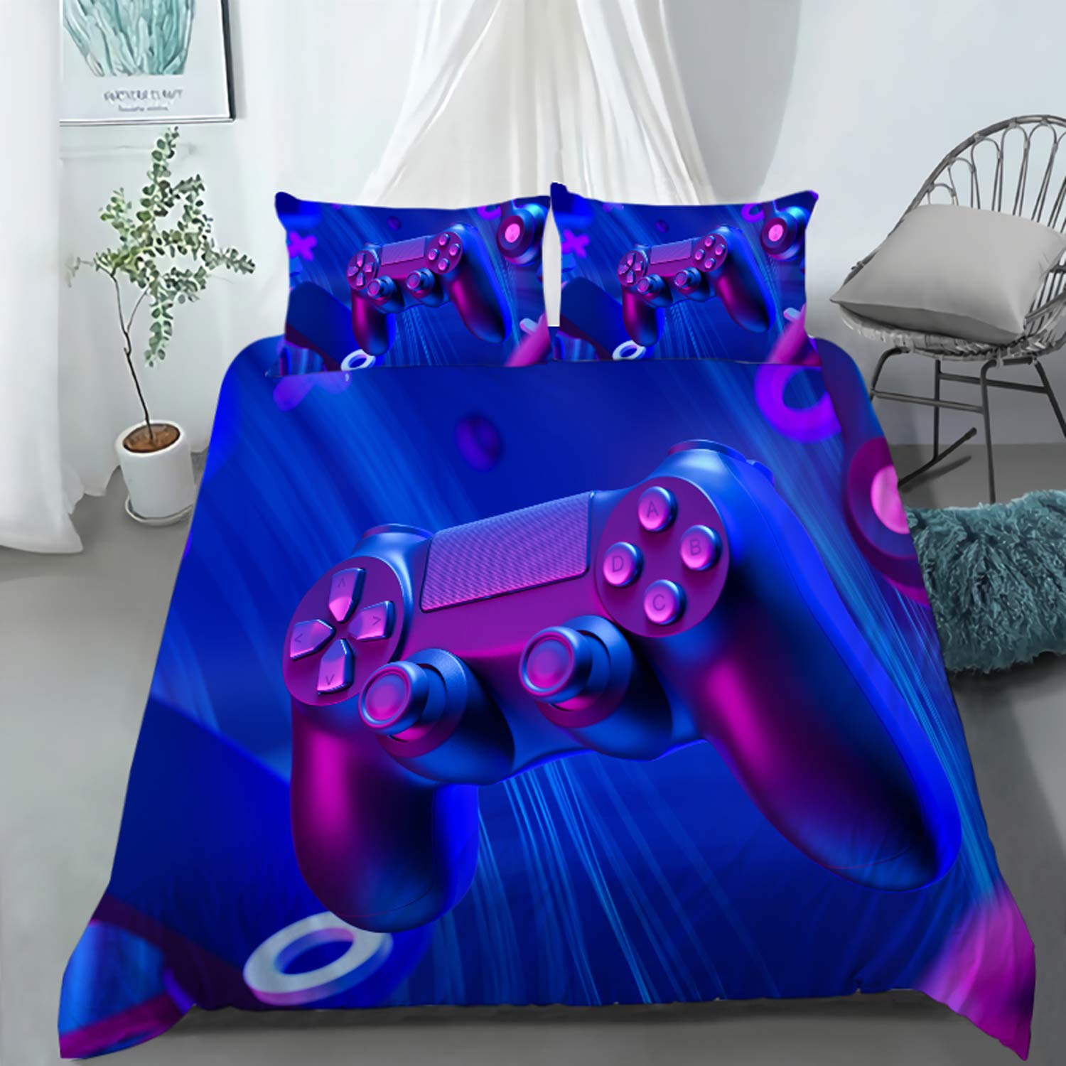 AILONEN Gaming Bedding Set for Boys - Queen Size Duvet Cover with Gamepad Controller Design, 3-Piece Bed Set Includes 2 Pillow Shams - Perfect for Teen Gamer Bedrooms & Gaming Themed Decor
