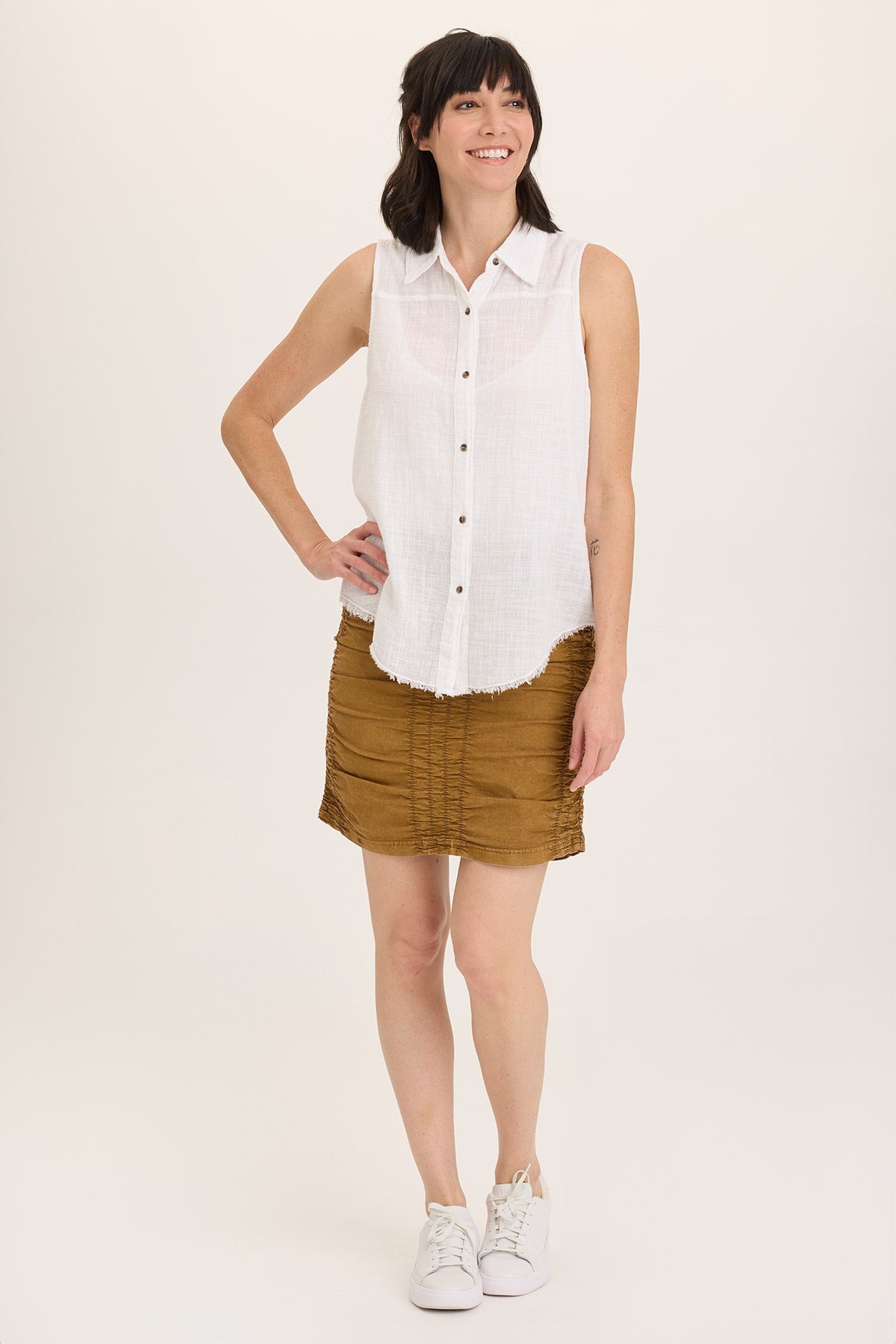 Trace Allover Ruched Pull-On Mini Skirt - Women's Stretchy Bodycon Skirt for Casual Outfits, Night Out & Summer Fashion