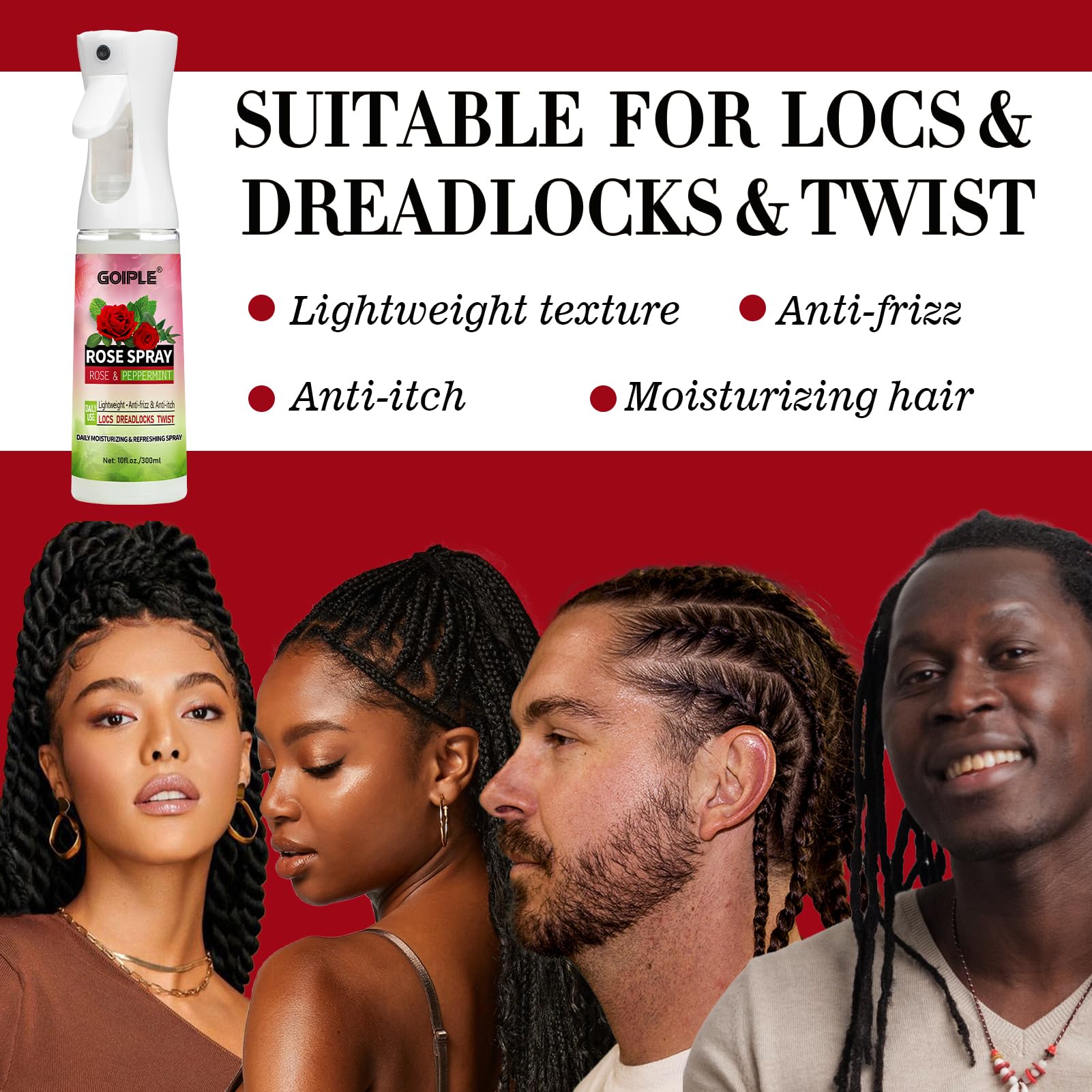 Organic Rose Water & Peppermint Hair Spray for Locs & Dreadlocks - Hydrating Scalp Moisturizer with Natural Ingredients - Refreshing & Nourishing Treatment for Dry Hair - Perfect for Daily Hydration & Scalp Care Routine