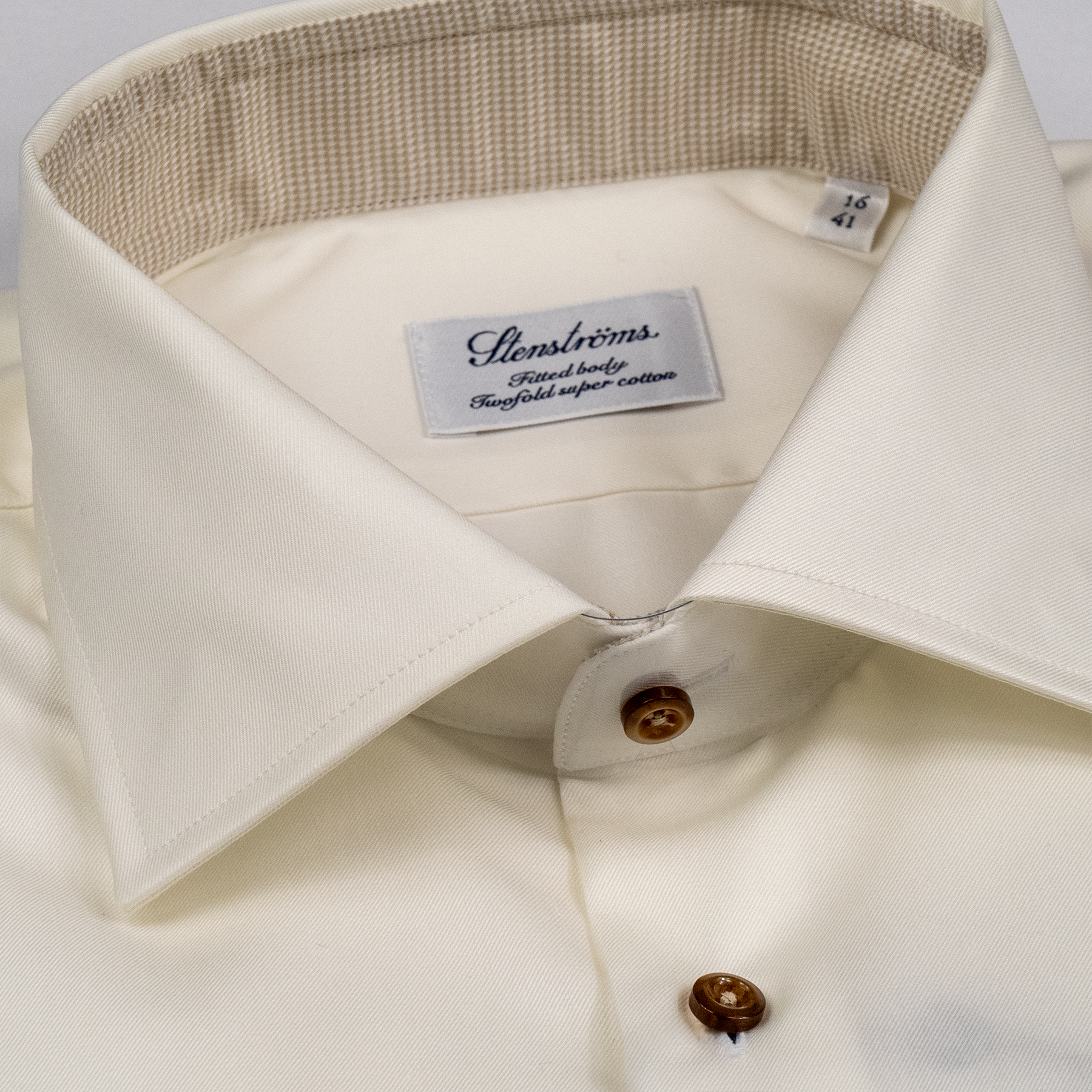 Premium STENSTROMS ECRU Solid Long Sleeve Dress Shirt for Men - Formal Office Wear & Business Attire