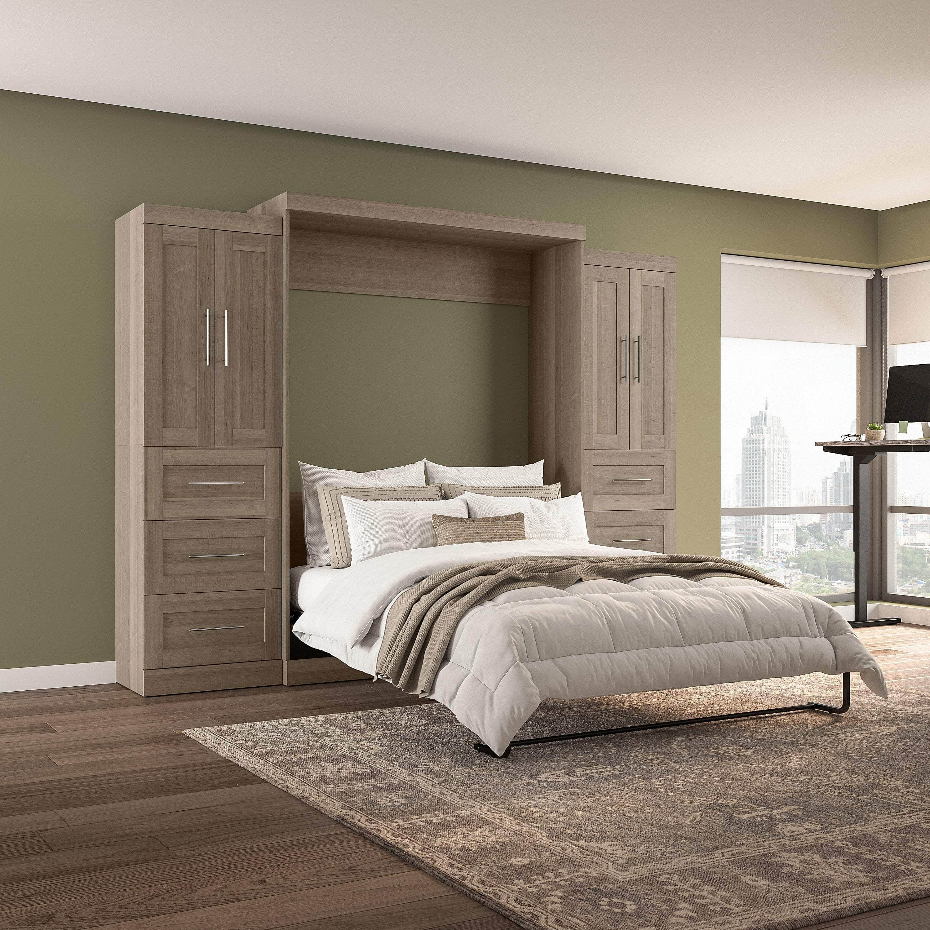 Pur Queen Murphy Wall Bed with Closet Storage Cabinets (115W) - 7 Color Options - Space-Saving Solution for Small Apartments, Guest Rooms & Home Offices