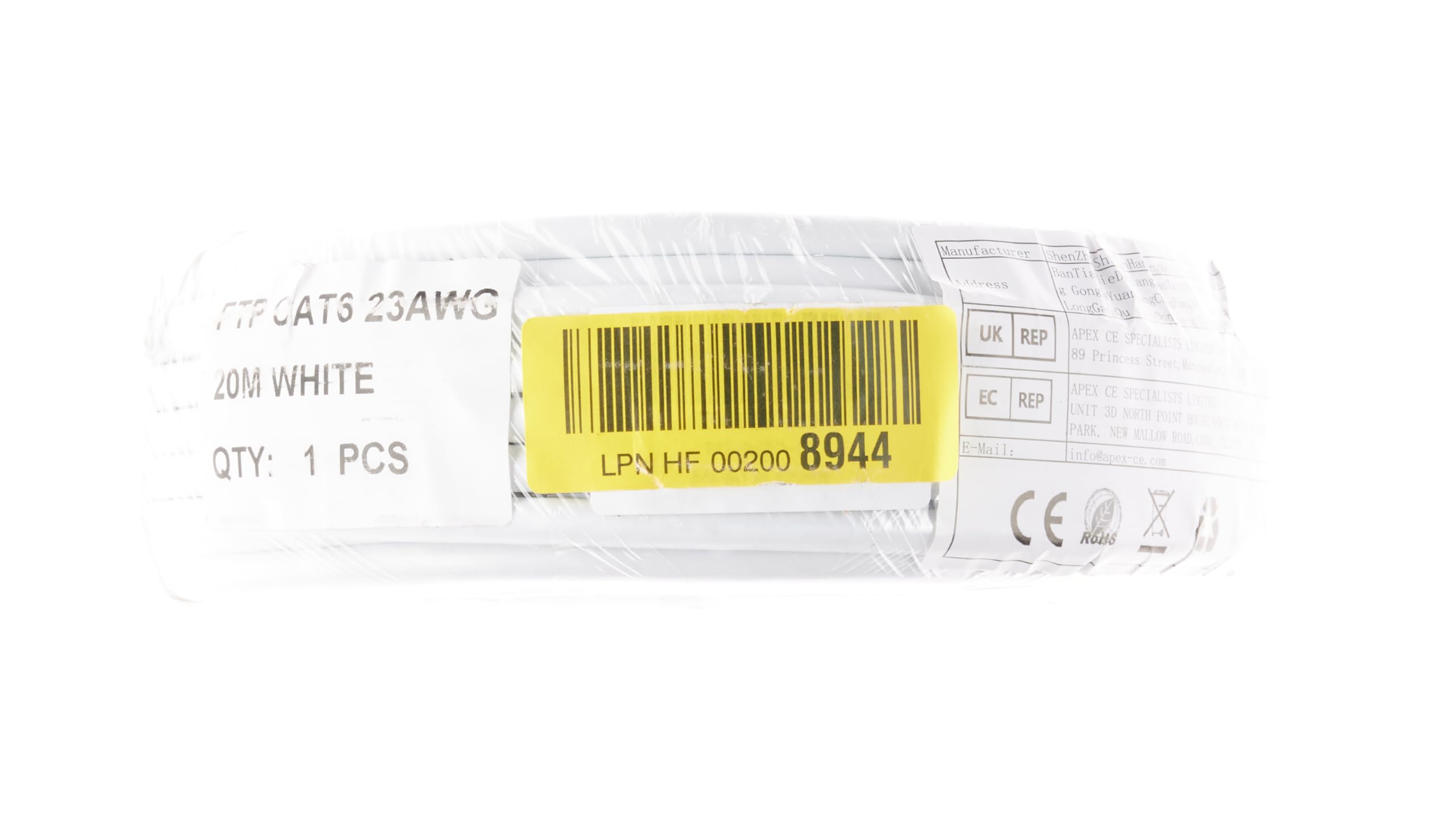 MEIPEK 20m Cat6 Outdoor Ethernet Cable - Shielded, Weatherproof, High-Speed Gigabit LAN Network Cable (23AWG, FTP, White) for Home, Office & Outdoor Internet Connections
