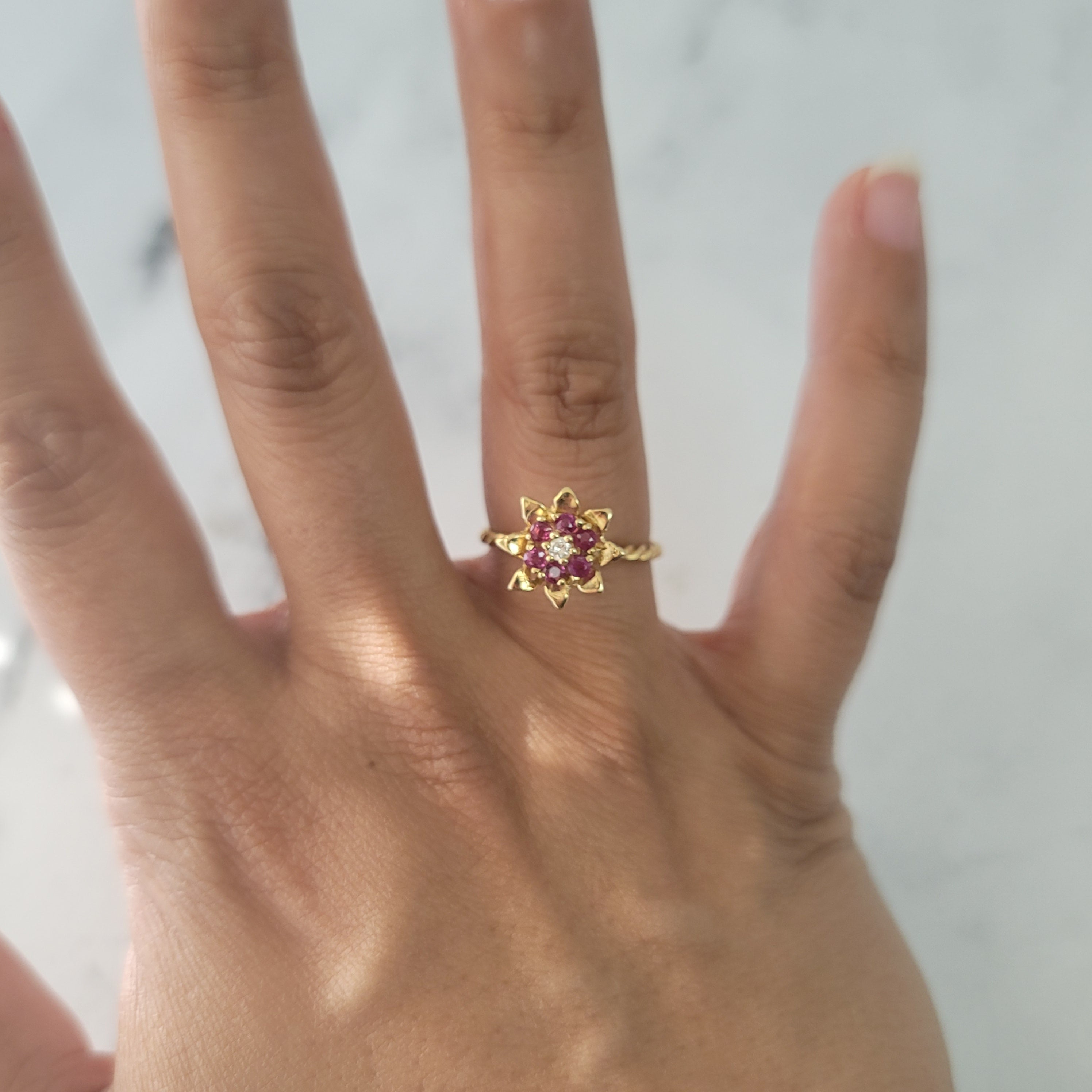 14K Yellow Gold Tall Ruby Tulip Ring for Women - Elegant Vintage Style Jewelry Gift for Anniversary, Valentine's Day & Special Occasions