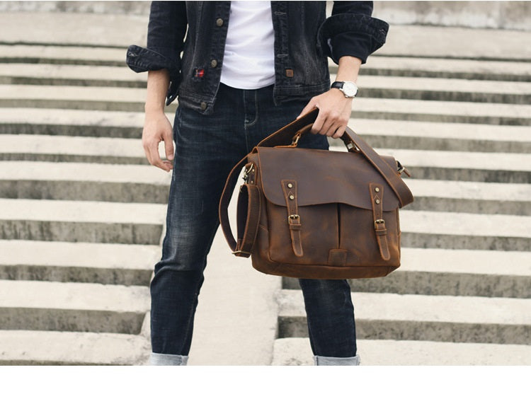 Genuine Leather Messenger Bag for Men & Women - Premium Quality Crossbody Bag for Work, Travel & Daily Use - Stylish & Durable Leather Shoulder Bag for Business, Commuting & College