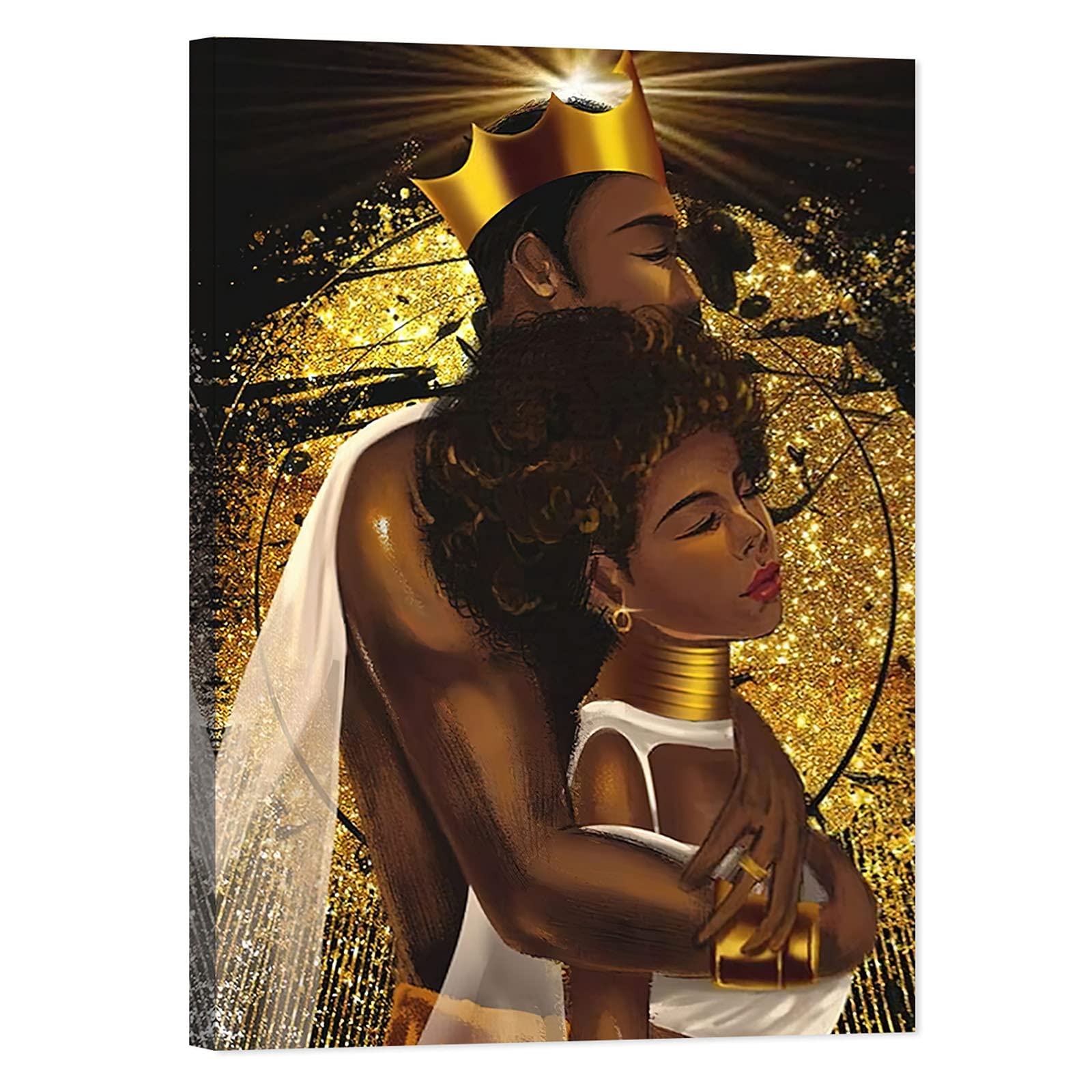 TIMUBA African American Wall Art - Black King & Queen Canvas Painting, Afrocentric Couple Portrait for Living Room & Bedroom Decor (32x48 Inches) - Perfect for Home, Office & Cultural Spaces