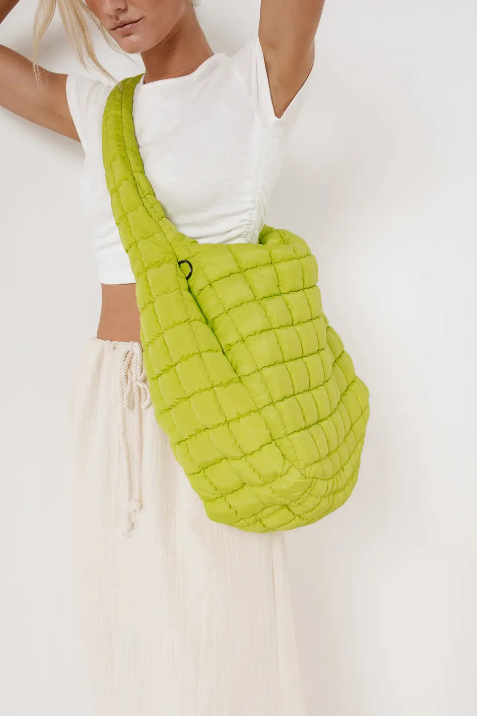 Stylish Kiera Quilted Tote Bag in Vibrant Lime Green - Perfect for Work, Travel & Everyday Use