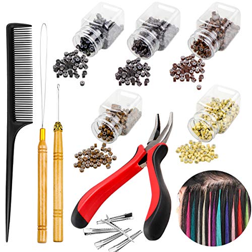 Yotako 1500 Pcs Hair Extension Kit with Micro Ring Beads, Pliers, Pulling Hook, Needle & Comb - Professional Hair Extension Tools for Tinsel, Weave & Clip-in Extensions | Perfect for Salon, Home Use & DIY Hairstyling