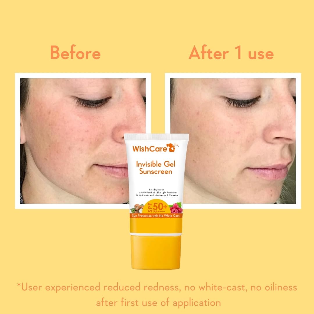 WishCare SPF 50+ PA++++ Invisible Sunscreen Gel for Oily & Dry Skin - Oil Free, Lightweight, No White Cast - 50g Sun Protection for Daily Use, Outdoor Activities & Beach Days