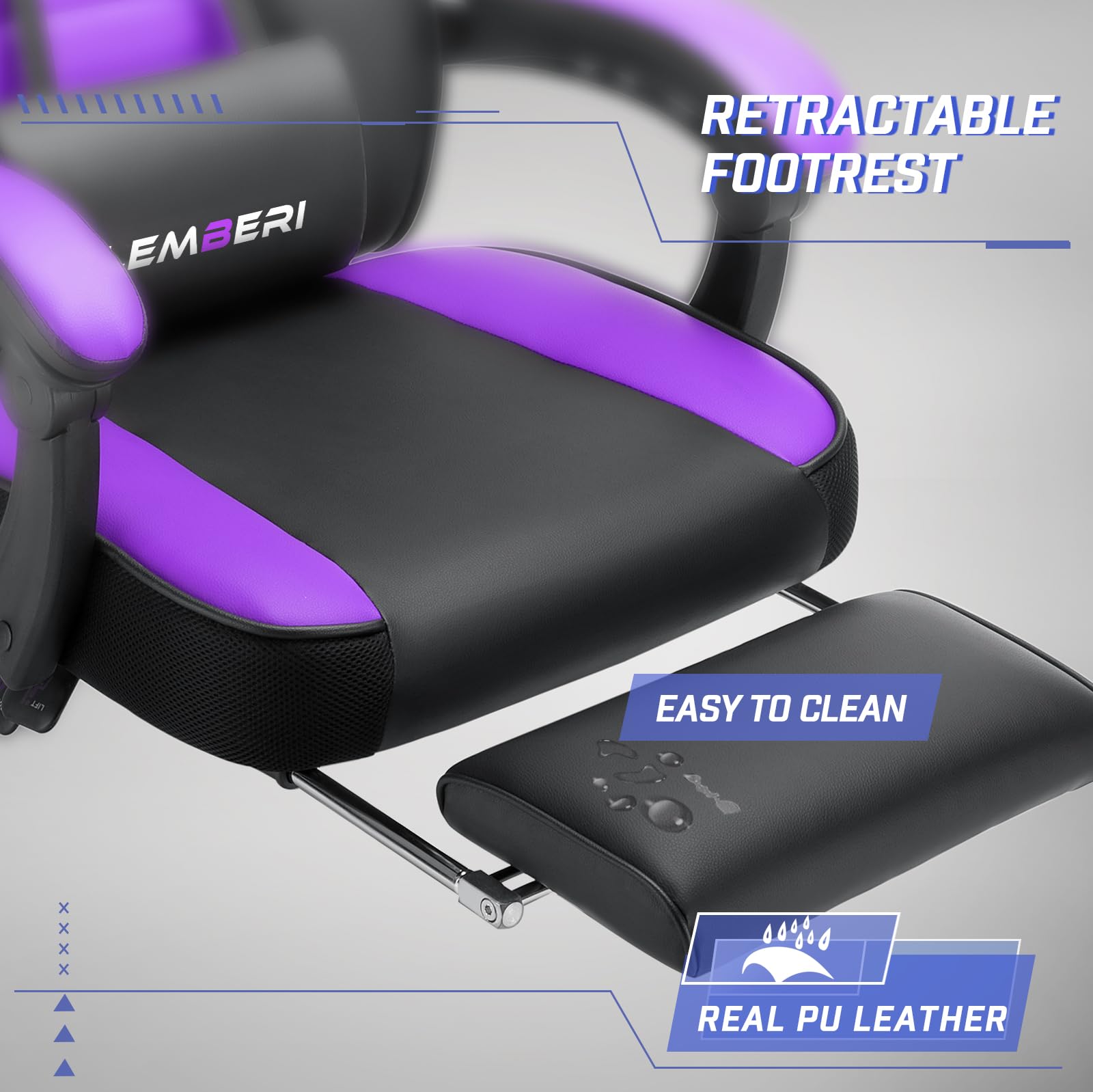 LEMBERI Ergonomic Gaming Chair for Adults - Heavy Duty 400lb Weight Capacity, Racing Style Computer Chair with Adjustable Headrest, Lumbar Support & Footrest - Perfect for PC Gamers, Office Workers & Home Theater Use