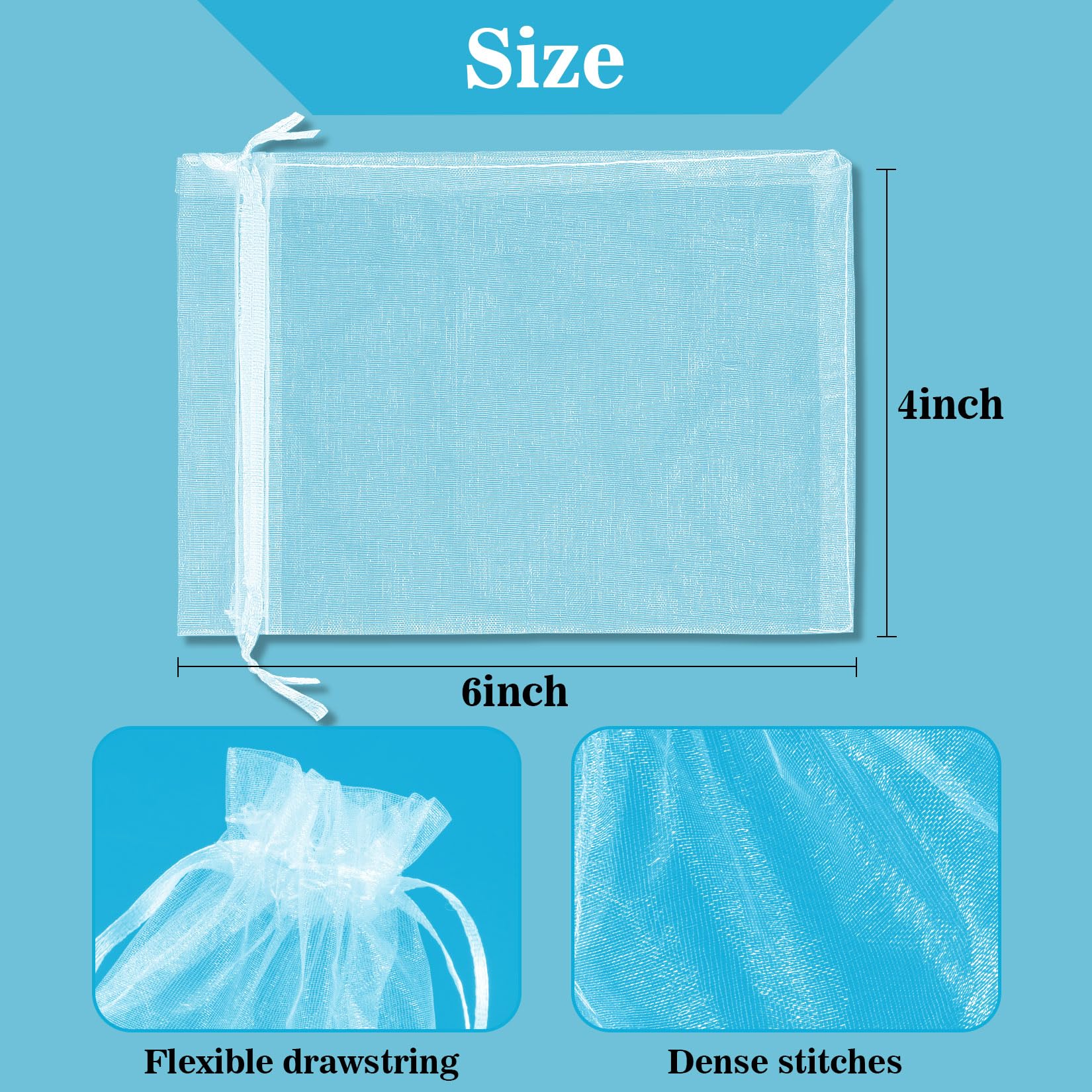 100PCS 4x6 Inch White Organza Bags - Small Drawstring Mesh Jewelry Gift Favor Bags for Wedding, Valentines, Eid, Halloween, Christmas | Bulk Party Favors, Candy Wraps, Fruit Gifts & Home Decor