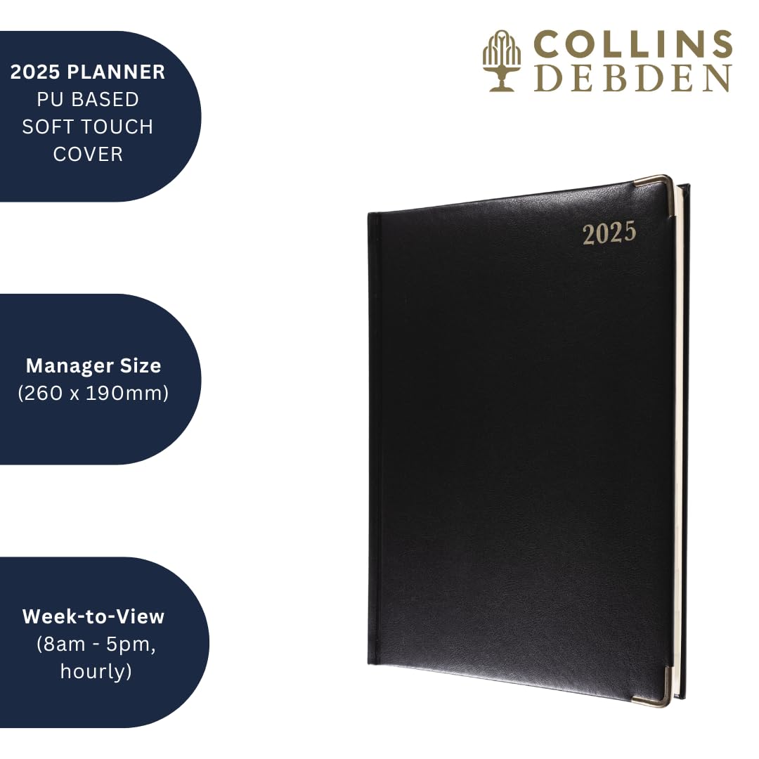 Collins Classic 2025 Professional Diary - Weekly Business Planner with Appointment Sections - Premium PU Leather Cover - Ideal for Executives, Managers & Entrepreneurs (Black) - Perfect for Office Meetings, Client Scheduling & Time Management (1210V.99-25)