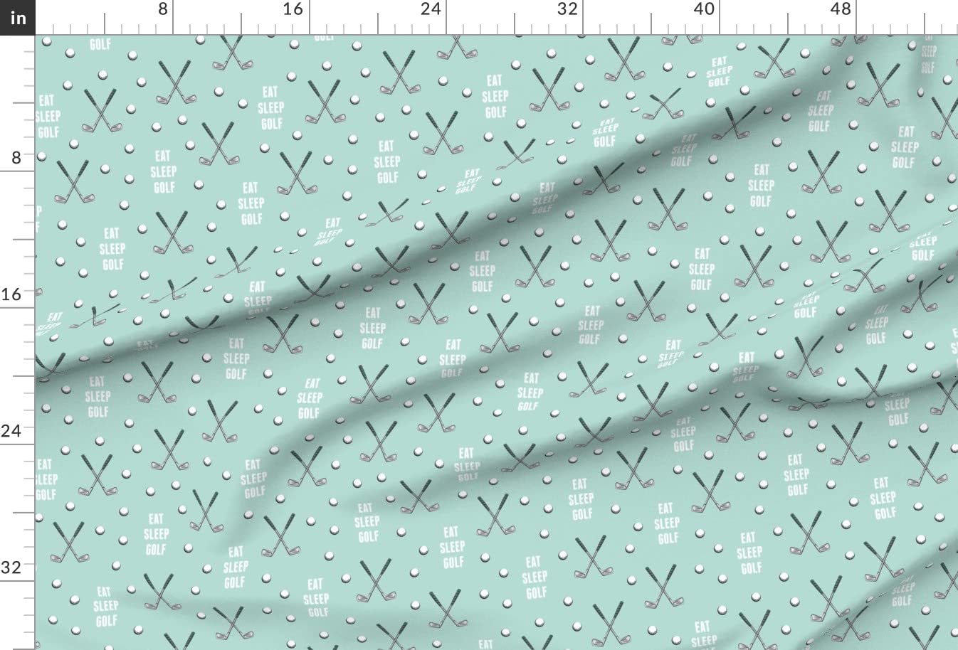 Eat Sleep Golf Dark Mint Golf Balls & Clubs Printed Minky Fabric Fat Quarter - Soft Plush Material for Sewing Baby Blankets, Quilt Backing & DIY Crafts - Perfect for Golf Lovers, Nursery Decor & Sports Themed Projects