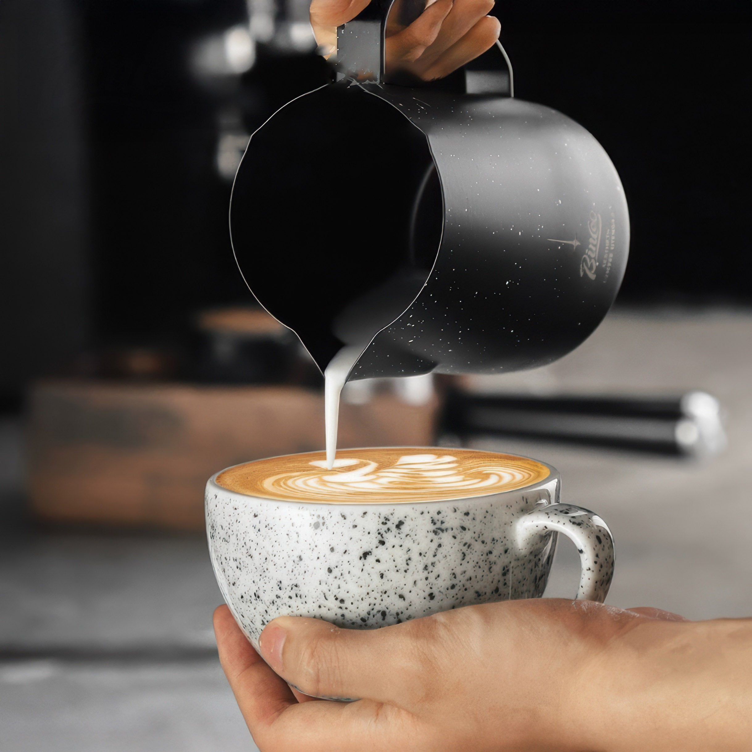 Professional Barista Milk Pitcher - Stainless Steel Latte Art Jug for Coffee Making, Perfect for Home Baristas & Coffee Shops - Ideal for Cappuccino, Latte & Espresso Drinks