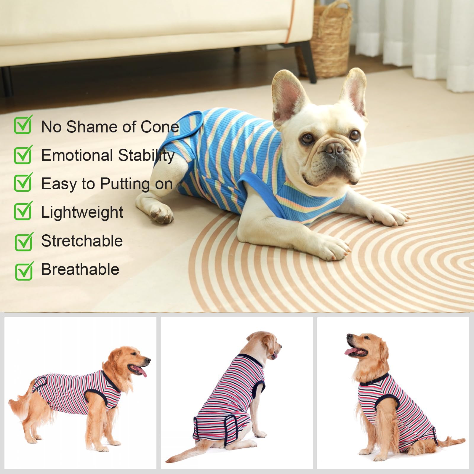 Post-Surgery Dog Recovery Suit - Soft Cone Alternative for Small, Medium & Large Dogs & Cats | Spay Neuter Onesie Pajamas for Male & Female Pets (Blue Stripe, XX-Large) | Ideal for Post-Op Care, Wound Protection & Comfortable Healing