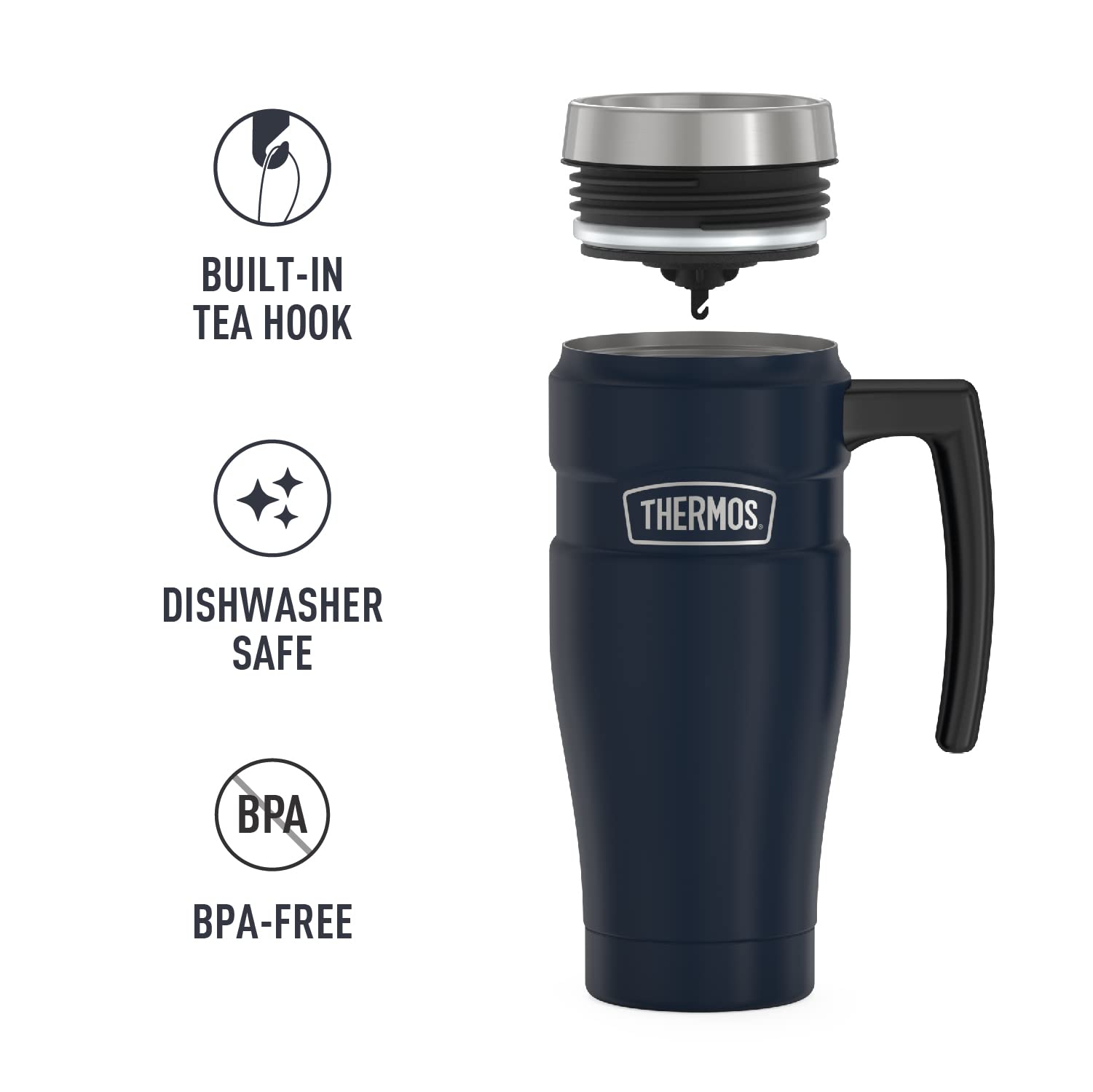THERMOS Stainless King Vacuum-Insulated Travel Mug - 16oz Leak-Proof Coffee Thermos, Double-Wall Insulation Keeps Drinks Hot/Cold for Hours - Perfect for Commuting, Camping & Office Use (Midnight Blue)