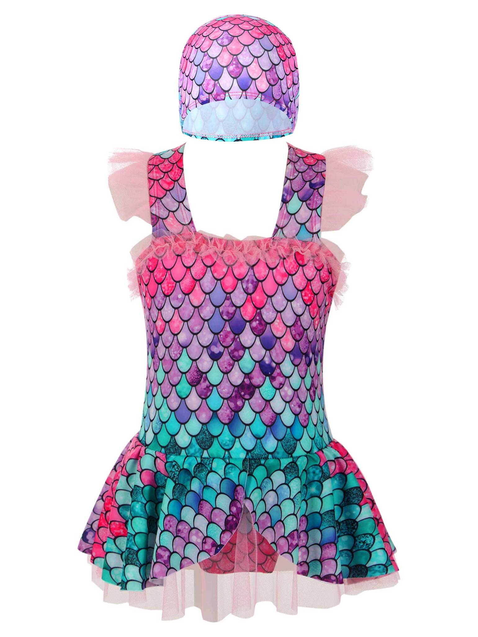 Cute Princess Mermaid Swim Dress for Girls - Mesh Ruffle Tutu Skirted Bathing Suit | Perfect for Beach, Pool & Summer Water Play