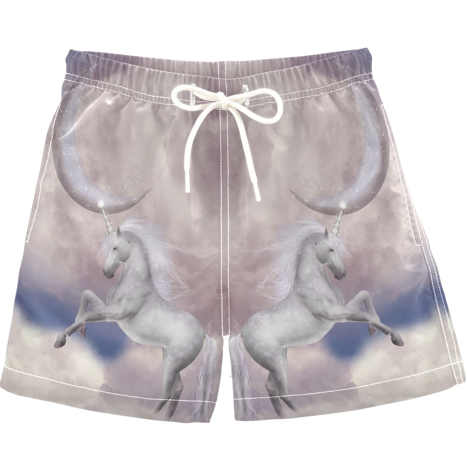 **Visesunny White Unicorn Moon Swim Trunks for Boys - Toddler & Kids Bathing Suits - Soft & Comfortable Baby Boy Swimsuit for Beach, Pool & Summer Fun**