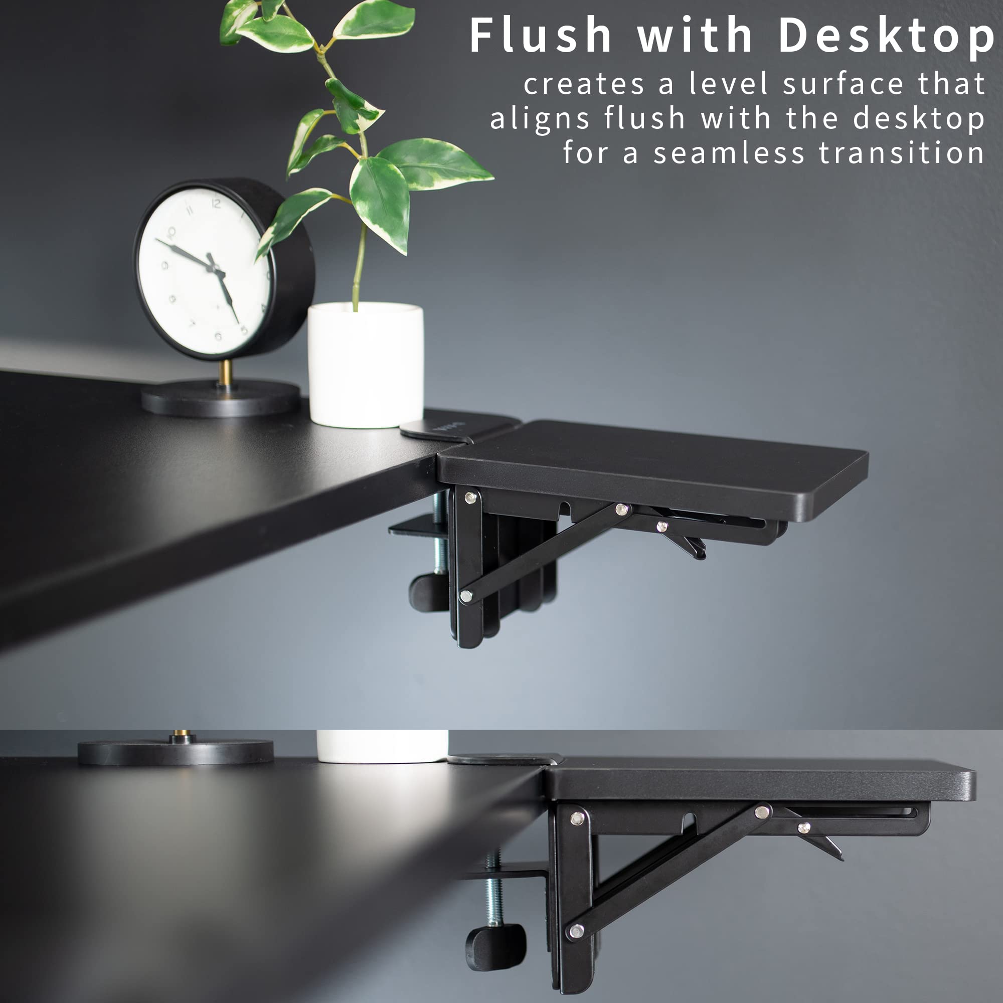 VIVO Clamp-on 6 x 9 inch Desk Extender with Wrist Support - Black Adjustable Armrest Tray for Sit Stand Desks (Includes 11 Clamps) | Perfect for Office Work, Gaming & Home Workspace Ergonomics