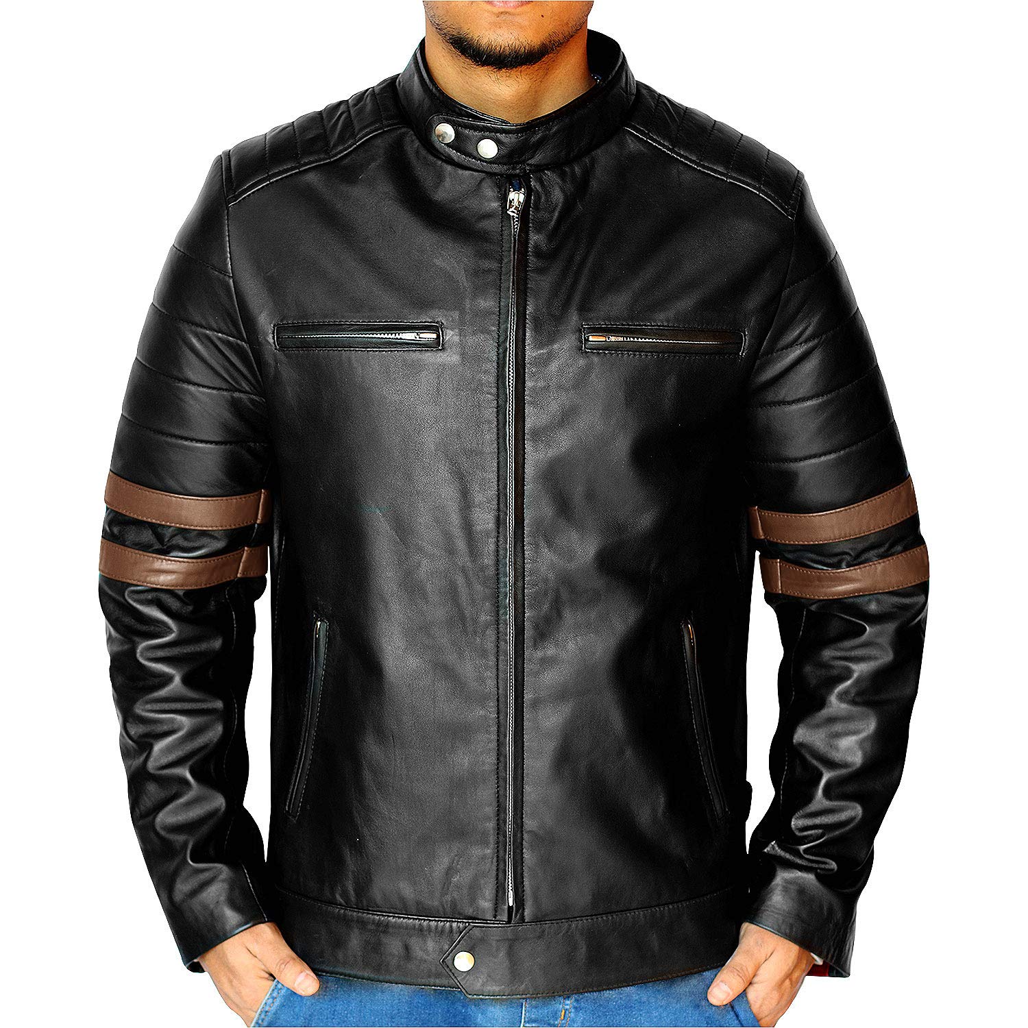 Premium NomiLeather Lambskin Leather Jacket for Men - Classic Black Biker Jacket | Stylish Mens Outerwear for Motorcycle Riding, Casual Wear & Night Out