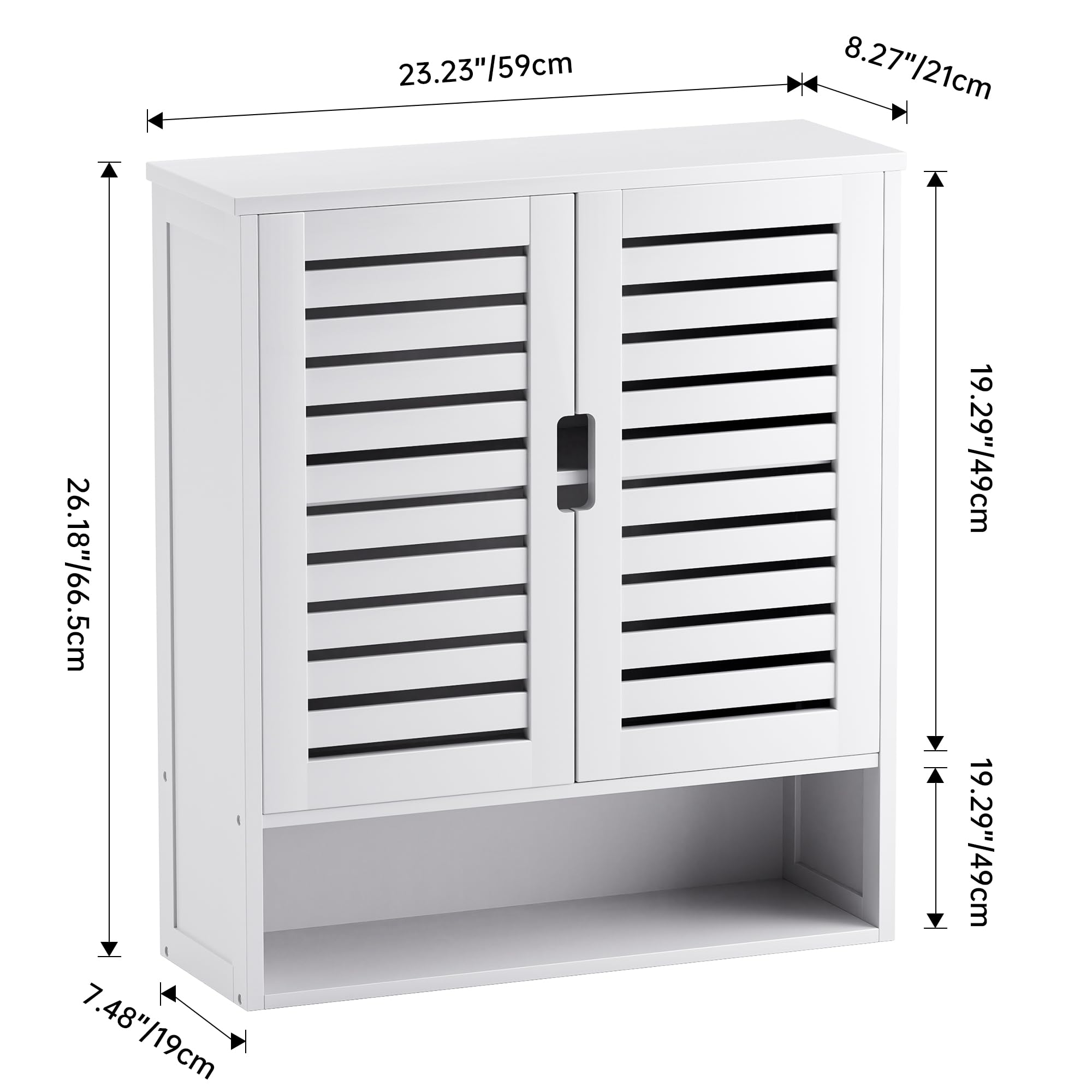 SMIBUY White Bamboo Over-The-Toilet Storage Cabinet - Wall Mounted Bathroom Organizer with 2 Doors & Adjustable Shelves for Medicine, Cosmetics & Toiletries - Perfect for Small Bathroom Space Saving Solutions