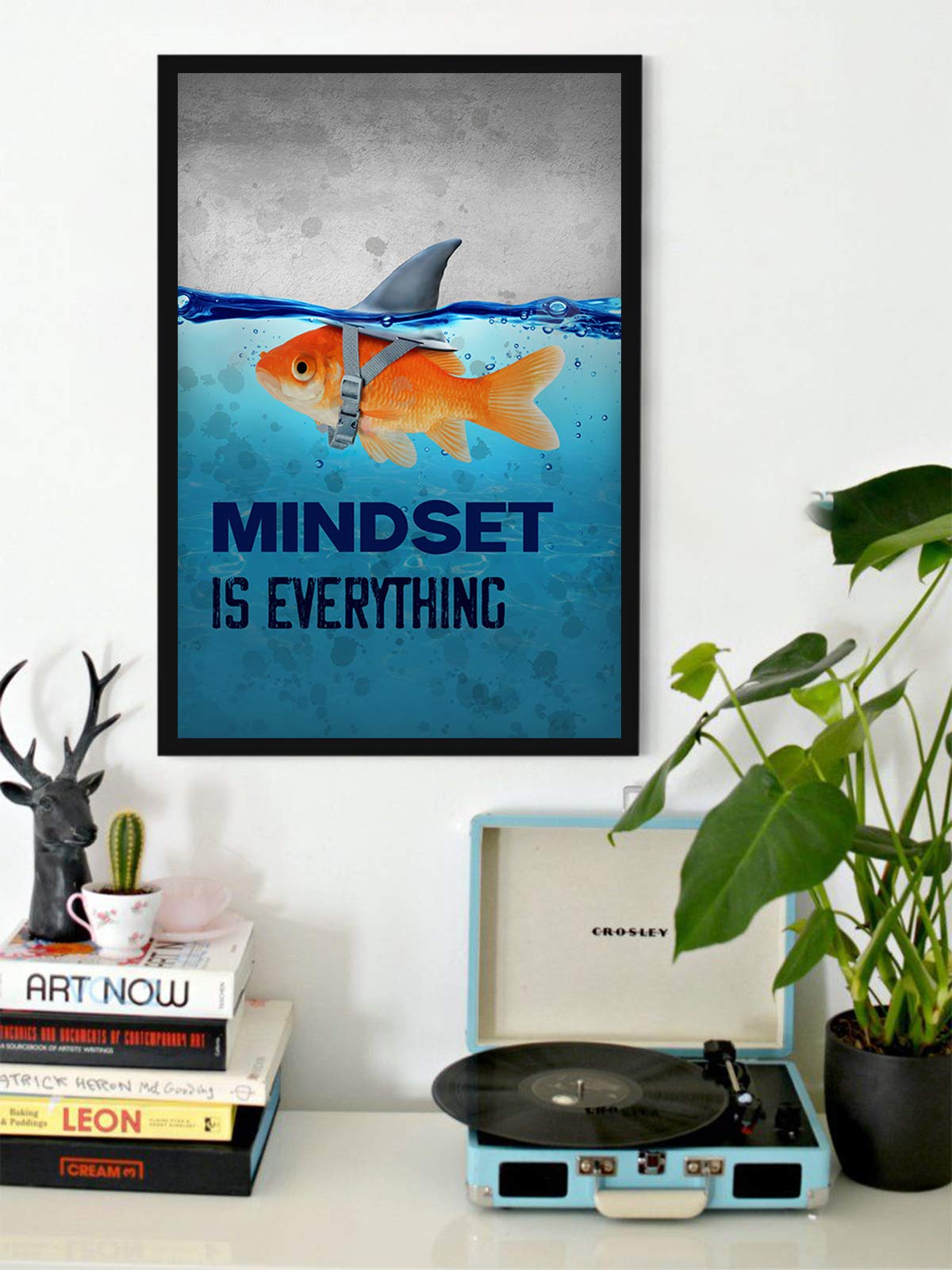 Funny Ugly Christmas Sweater 'Mindset is Everything' Fish Poster - 24x36 Inch Unframed Wall Art Decor for Holiday Parties & Home Office