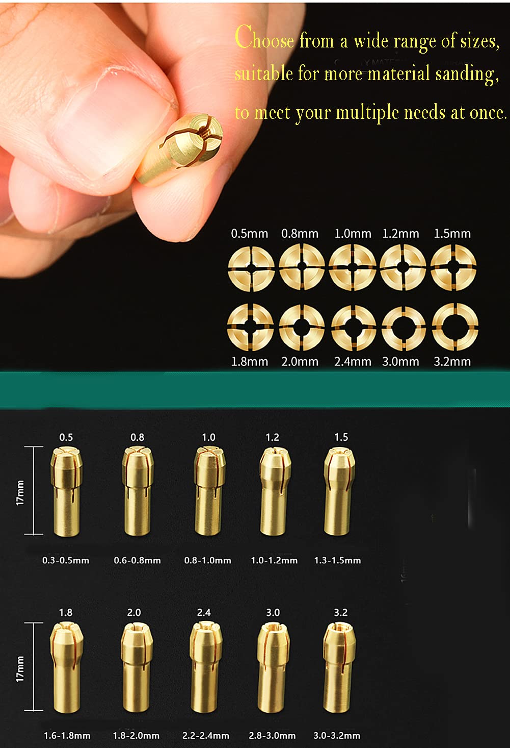 10 Pcs Brass Mini Electric Grinder Quick Change Drill Chuck Bits 0.5-3.2mm - Precision Collet Chucks for Rotary Tools & Grinding Drills - Perfect for DIY, Jewelry Making & Small Metal Work