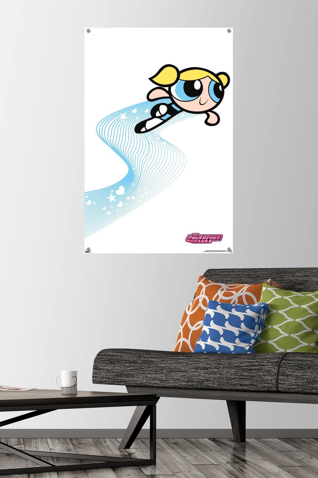 The Powerpuff Girls - Bubbles Heart Lines Wall Poster with Pushpins | Cartoon Decor for Kids Room, Bedroom & Office | Perfect Gift for Fans