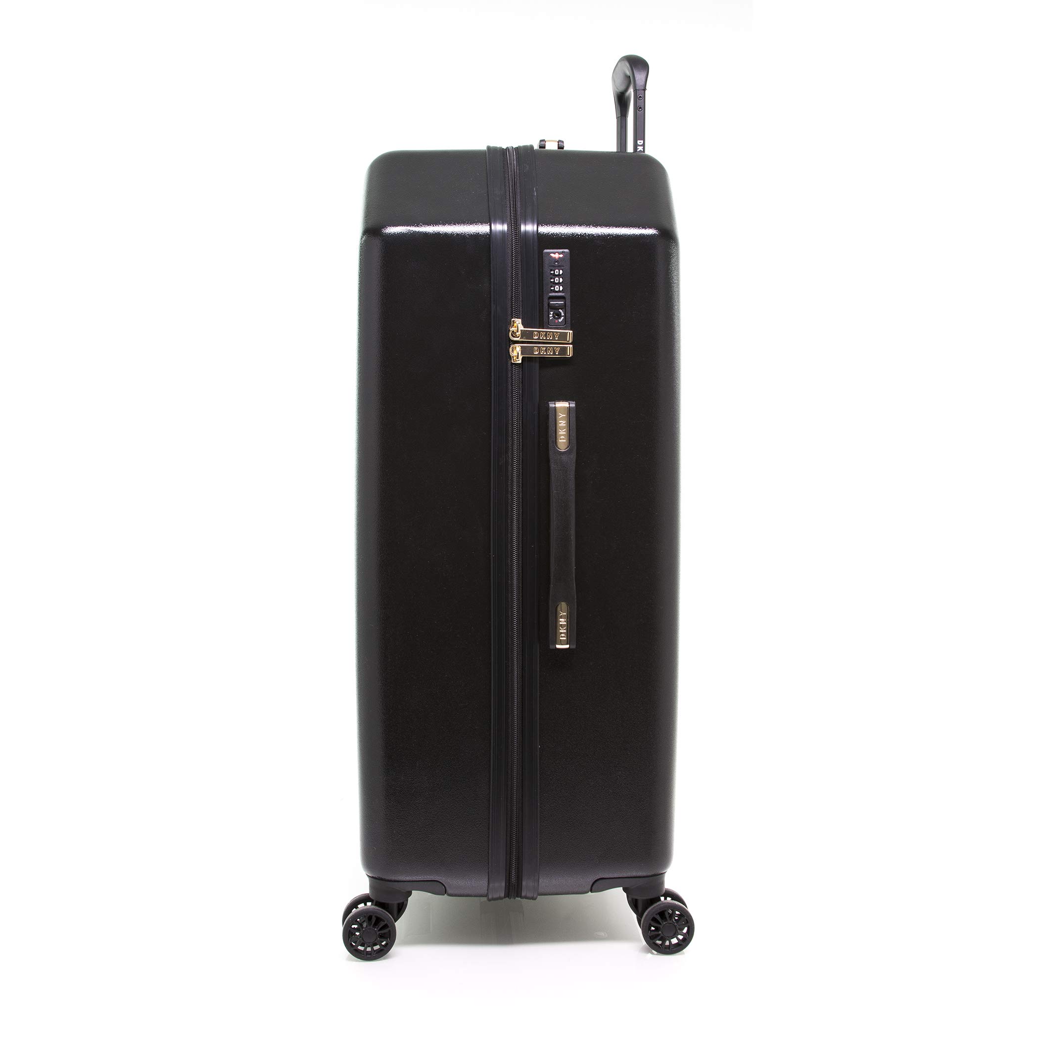 DKNY Metal Logo Hardside Spinner Suitcase - 30 Inch Black Carry-On Luggage for Travel, Business Trips & Vacations | Durable Lightweight Checked Bag with 360° Wheels