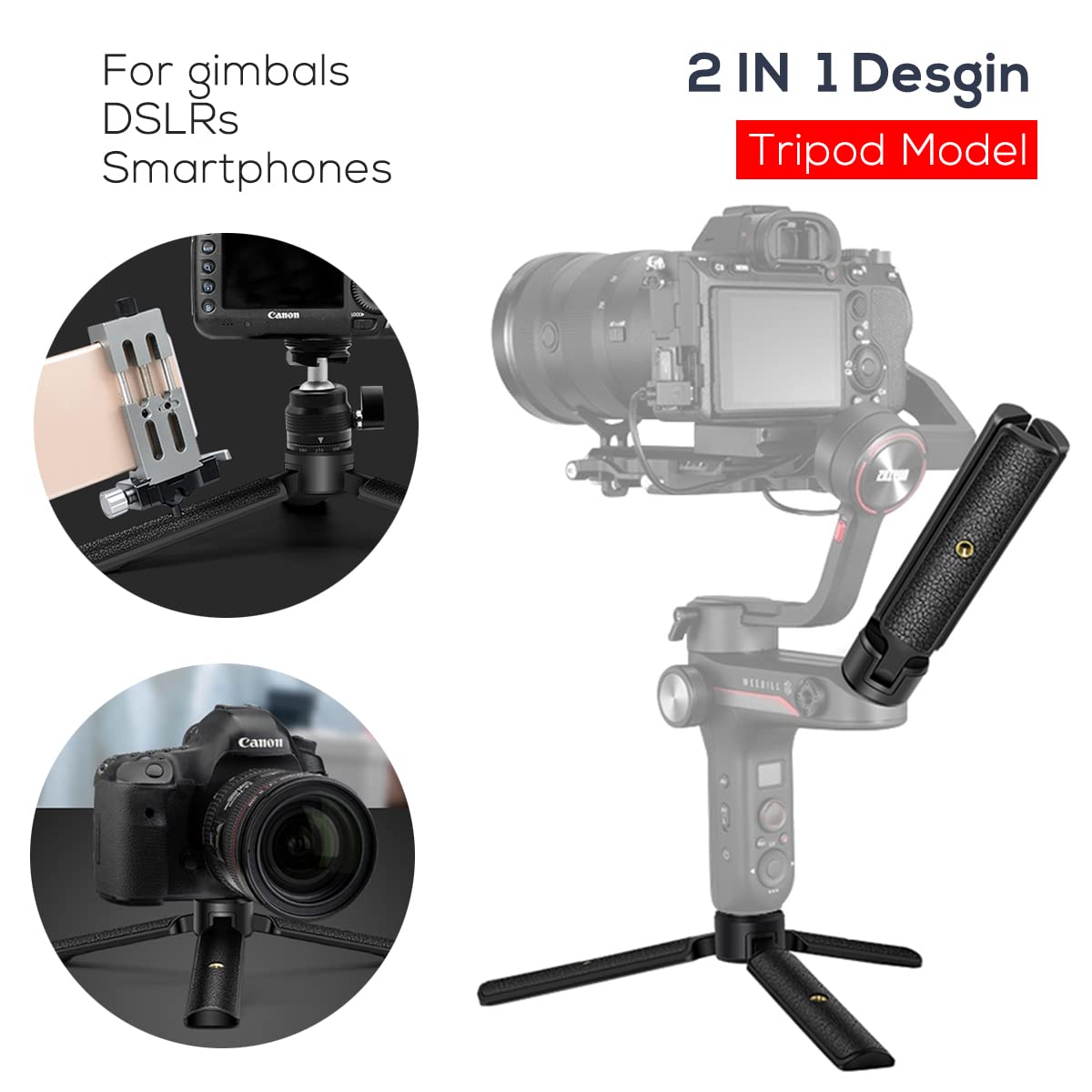Extended Handle Grip & Tripod 2-in-1 for Gimbal Stabilizer - Compatible with DJI Ronin-S, Zhiyun WEEBILLs, Zhiyun Crane - Desktop Tripod Stand for DSLR Cameras - Perfect for Vlogging, Live Streaming & Professional Photography