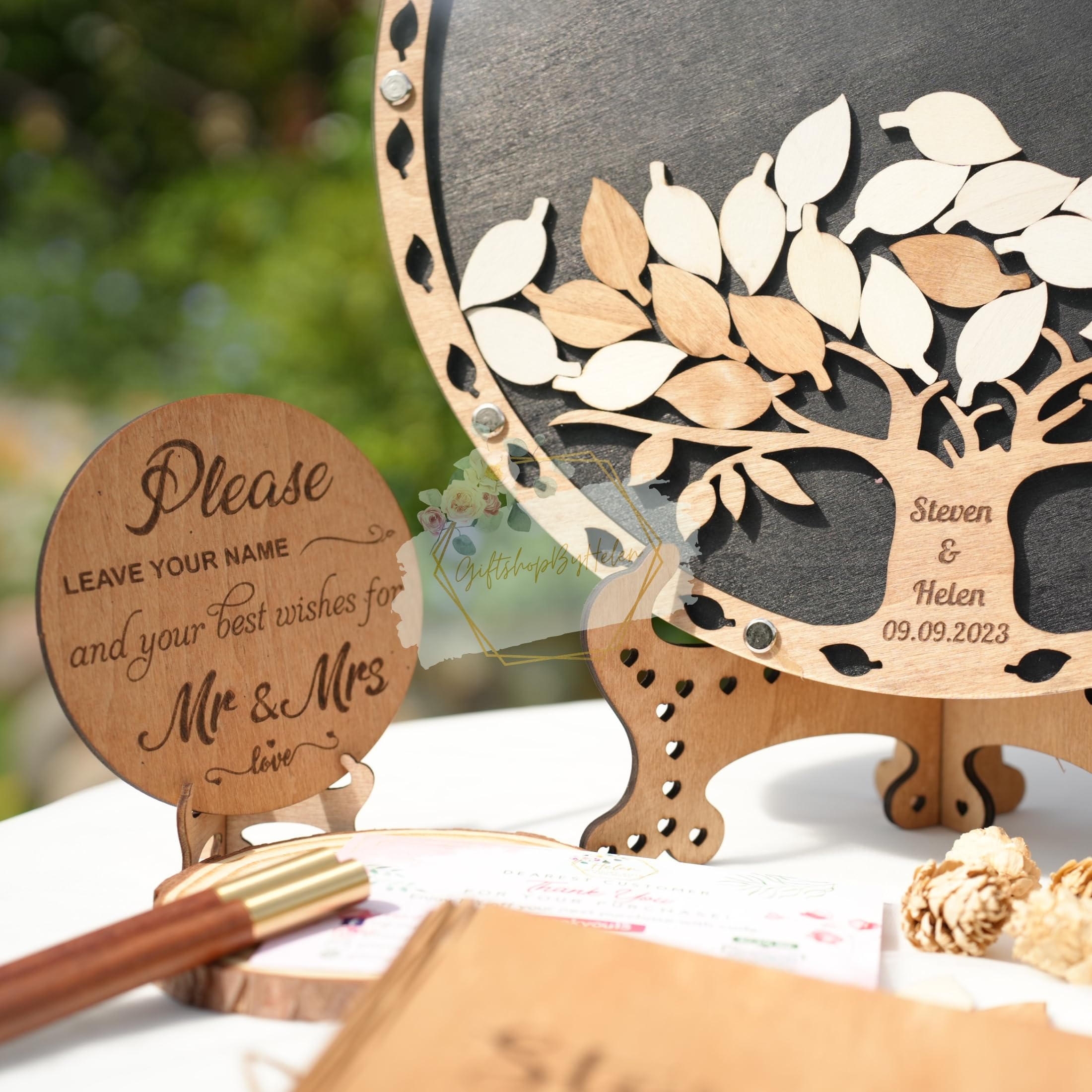 Personalized Wooden Tree Wedding Guest Book Alternative - Unique Guest Book Tree for Wedding Signatures - Perfect for Rustic, Outdoor & DIY Weddings
