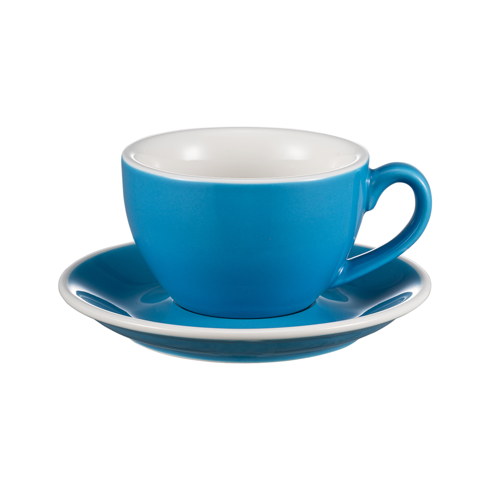 I.XXI Ceramic Latte Mug with Saucer - 220ml Blue Coffee Cup Set for Home, Office & Cafe Use - Perfect for Espresso, Cappuccino & Tea