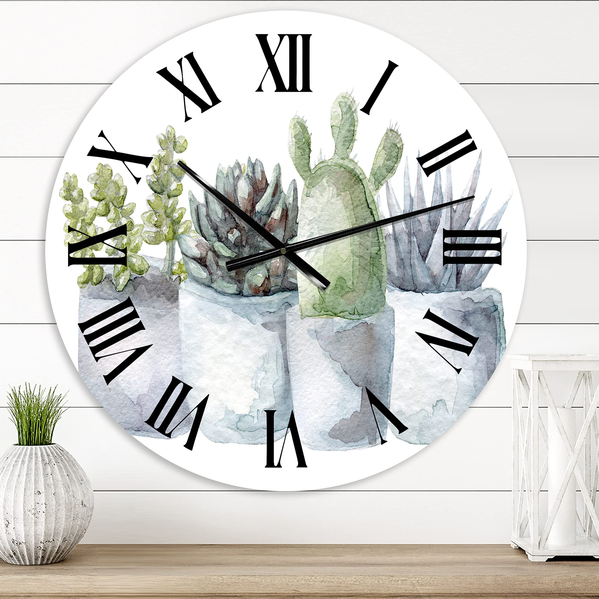 Farmhouse Wall Clock with Cactus & Succulent Design - Large Botanical Wall Decor for Living Room, Kitchen, Bedroom - Perfect Rustic Home Decor Gift
