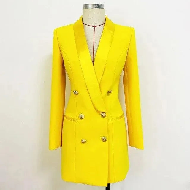 Elegant Yellow Tuxedo Blazer Dress for Women - Formal Office Wear & Evening Party Outfit