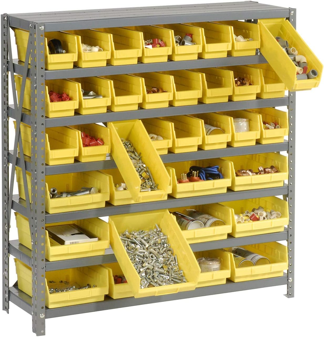Global Industrial 7-Shelf Steel Storage Rack with 36 Plastic Bins (4