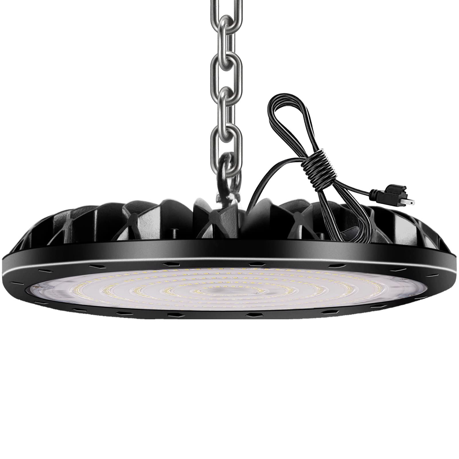 300W UFO LED High Bay Light Fixture - 6000K Daylight White, 30000LM Commercial Grade Lighting with 1.2M Cable & 110V Plug - Durable LED Shop Lights for Garage, Workshop, Warehouse, Factory & Industrial Spaces