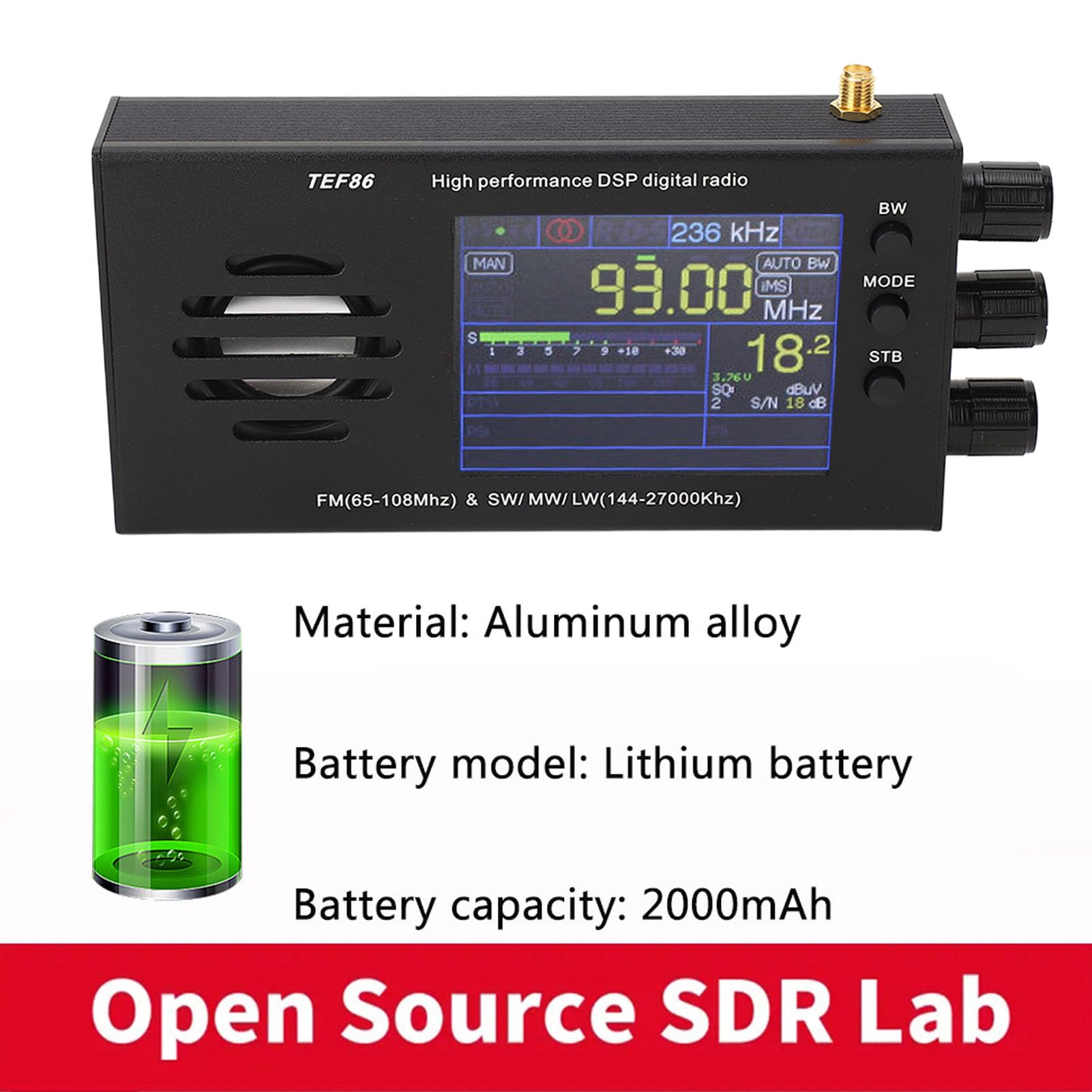 DSP Digital Radio Receiver with TEF6686 Chip - FM 65MHz-108MHz, SW, MW, LW Bands - 3.2 Inch LCD Display & Built-in Speaker - Portable AM/FM Radio for Camping, Hiking, Emergency Preparedness & Outdoor Adventures