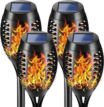 One Fire Solar Lights for Outdoor - Flickering Flame Waterproof Solar Garden Lights with Auto On/Off - Perfect for Yard, Garden, Halloween & Patio Decorations